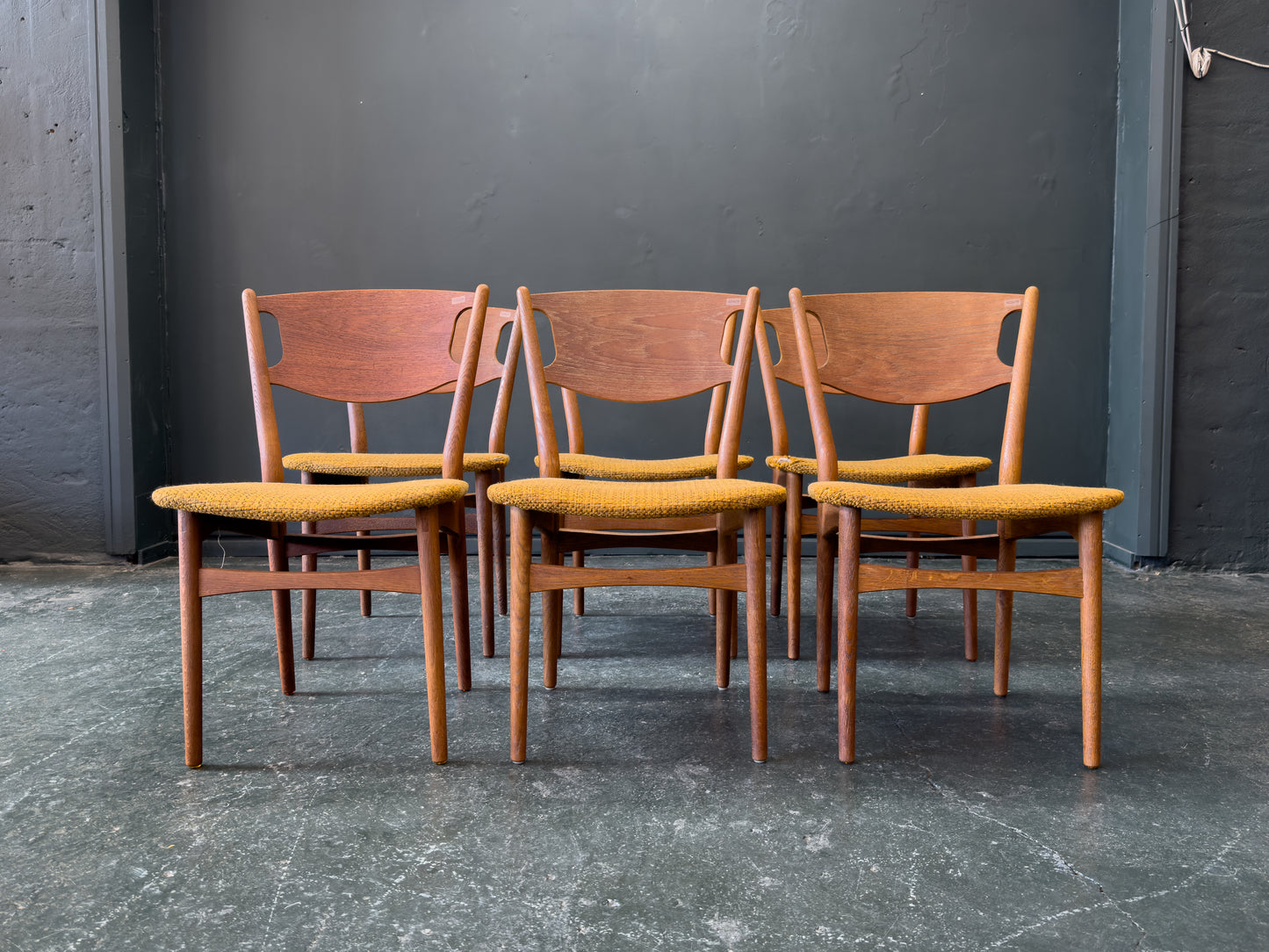 Set of 6 Teak Upholstered Dining Chairs