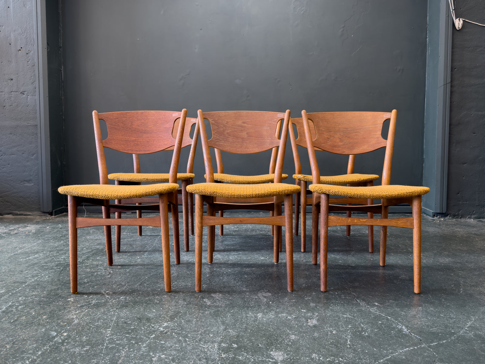 Set of 6 Teak Upholstered Dining Chairs