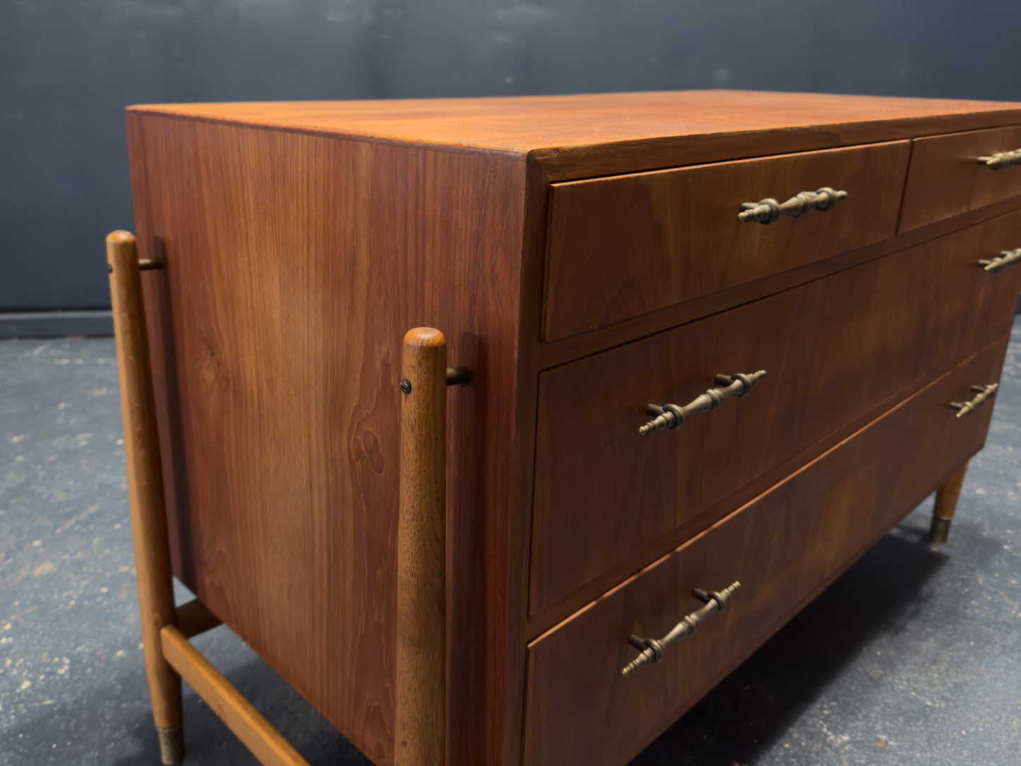 Teak Chest of Drawers with Brass Handles