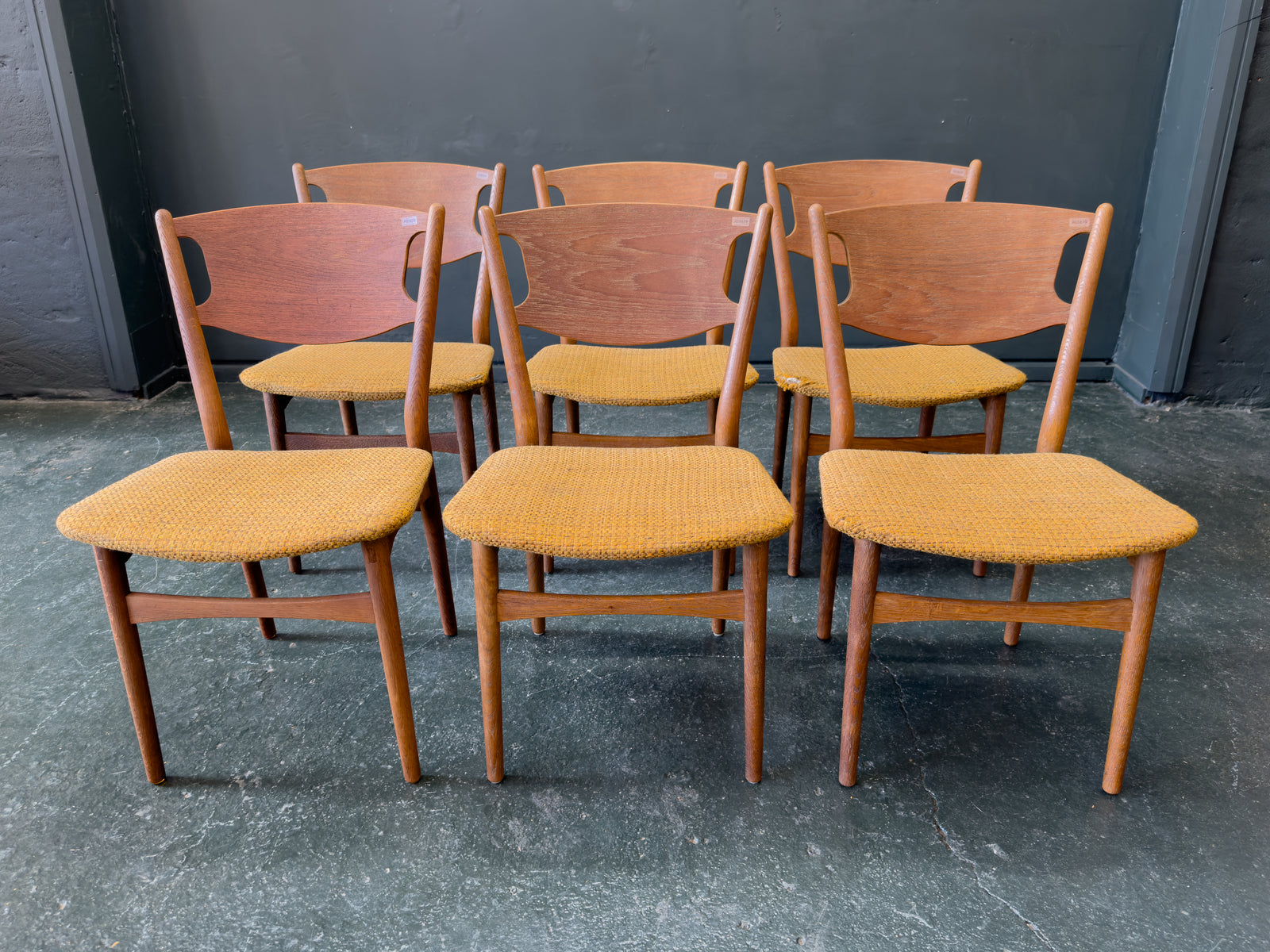 Set of 6 Teak Upholstered Dining Chairs