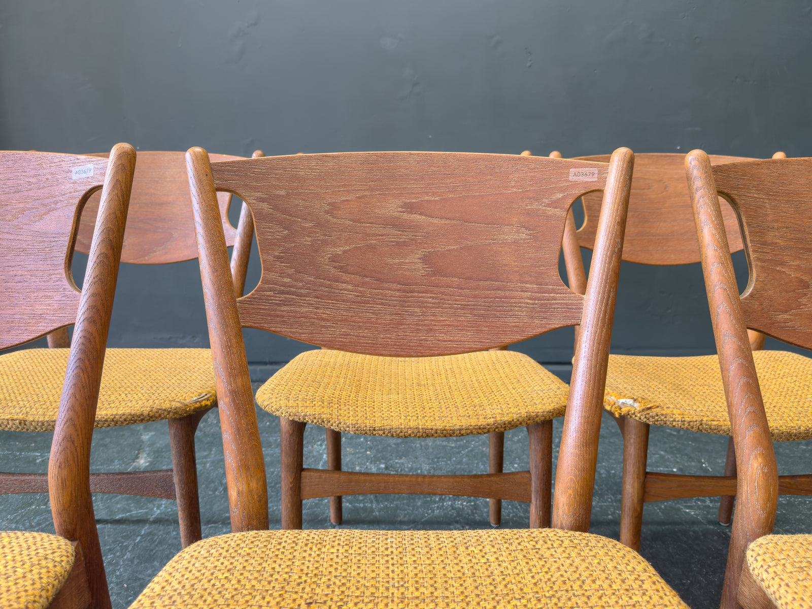 Set of 6 Teak Upholstered Dining Chairs