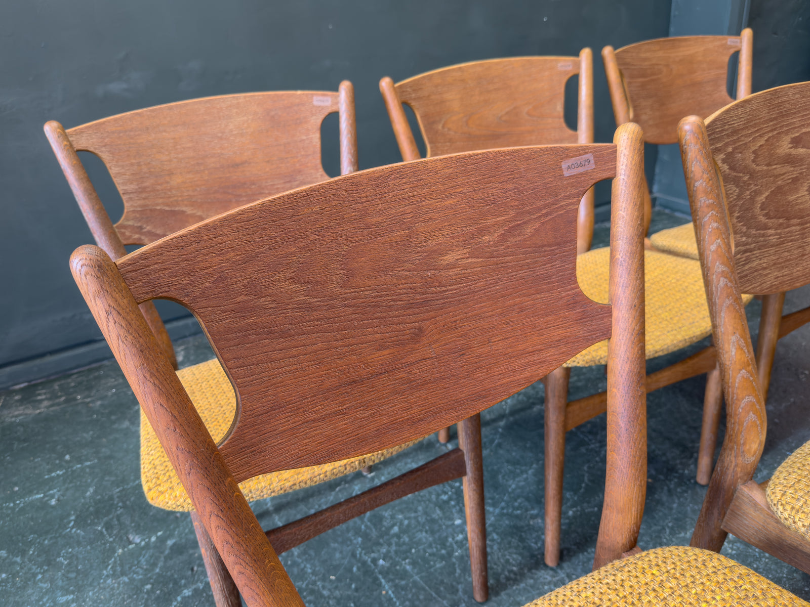Set of 6 Teak Upholstered Dining Chairs