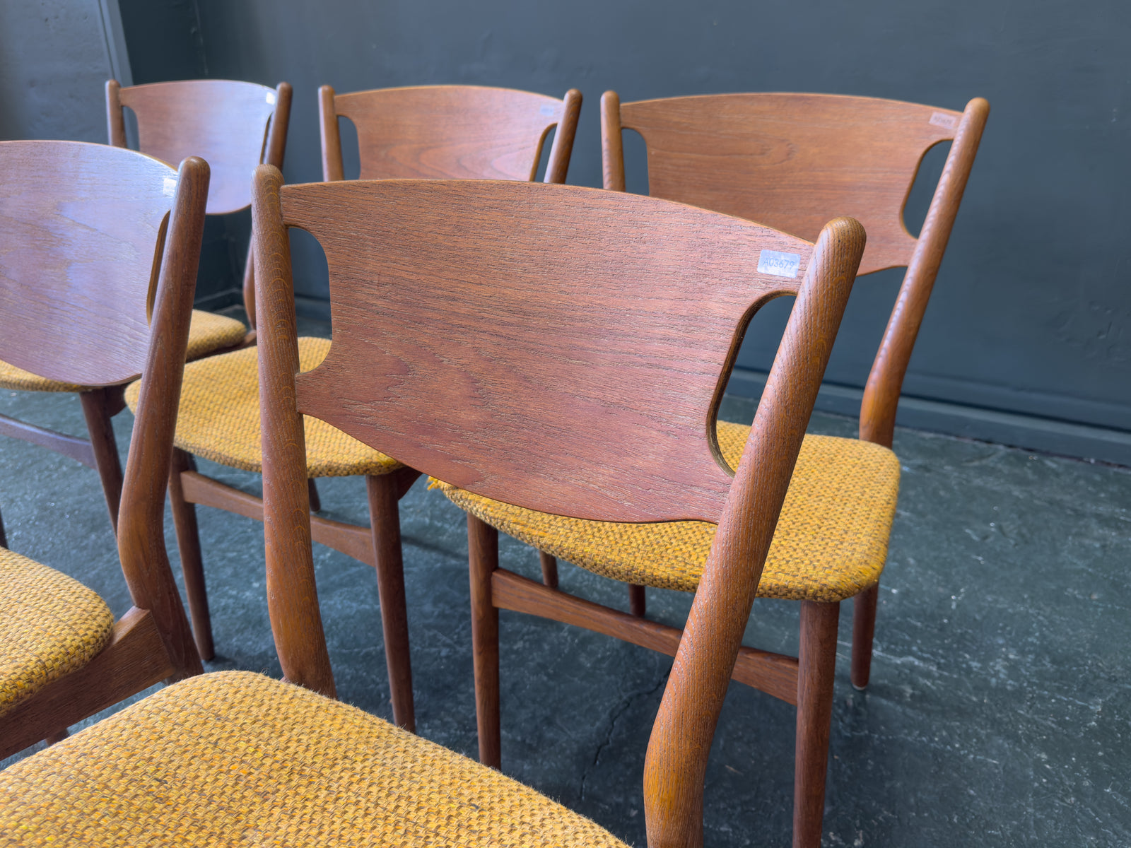 Set of 6 Teak Upholstered Dining Chairs