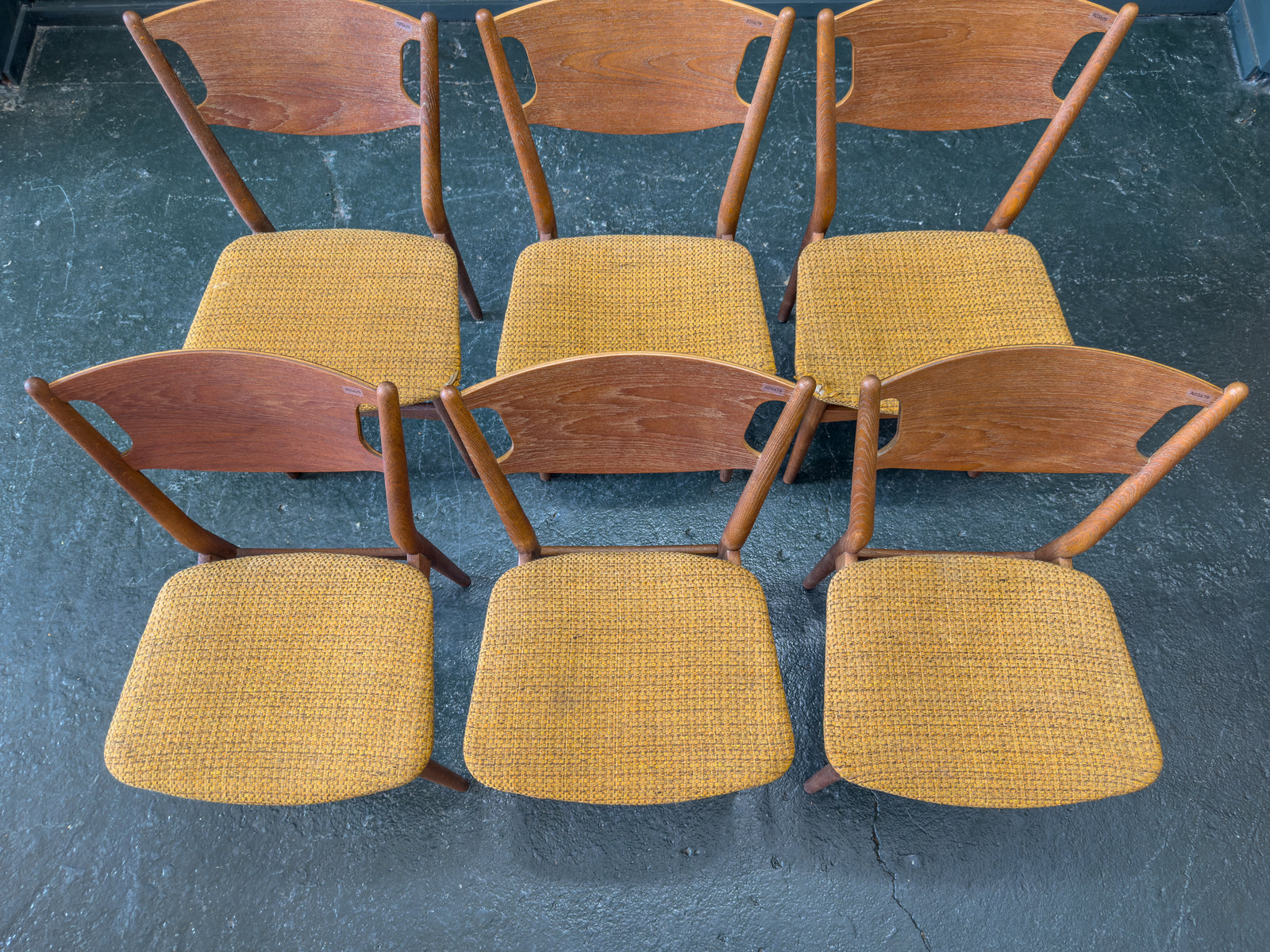 Set of 6 Teak Upholstered Dining Chairs
