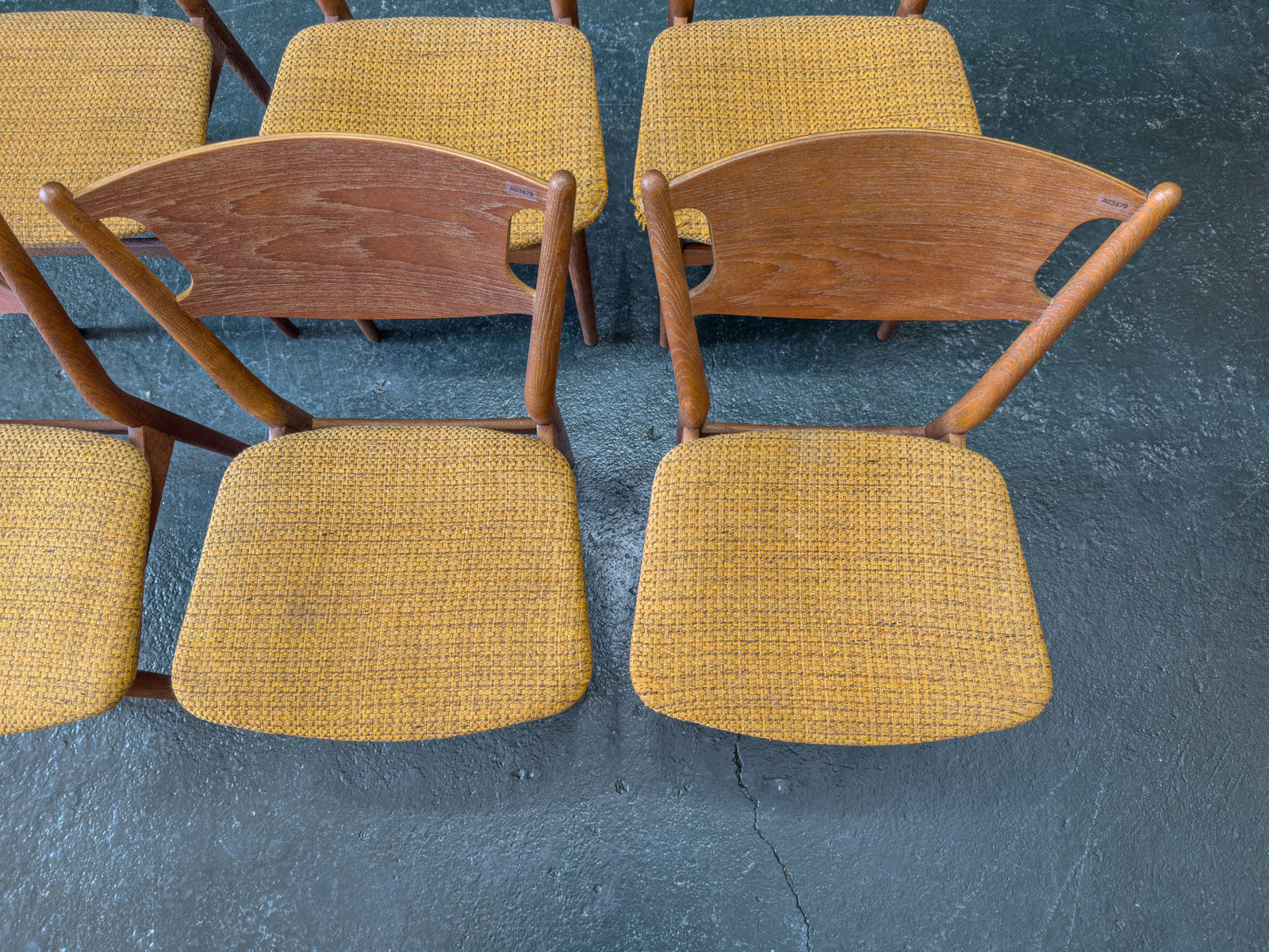 Set of 6 Teak Upholstered Dining Chairs