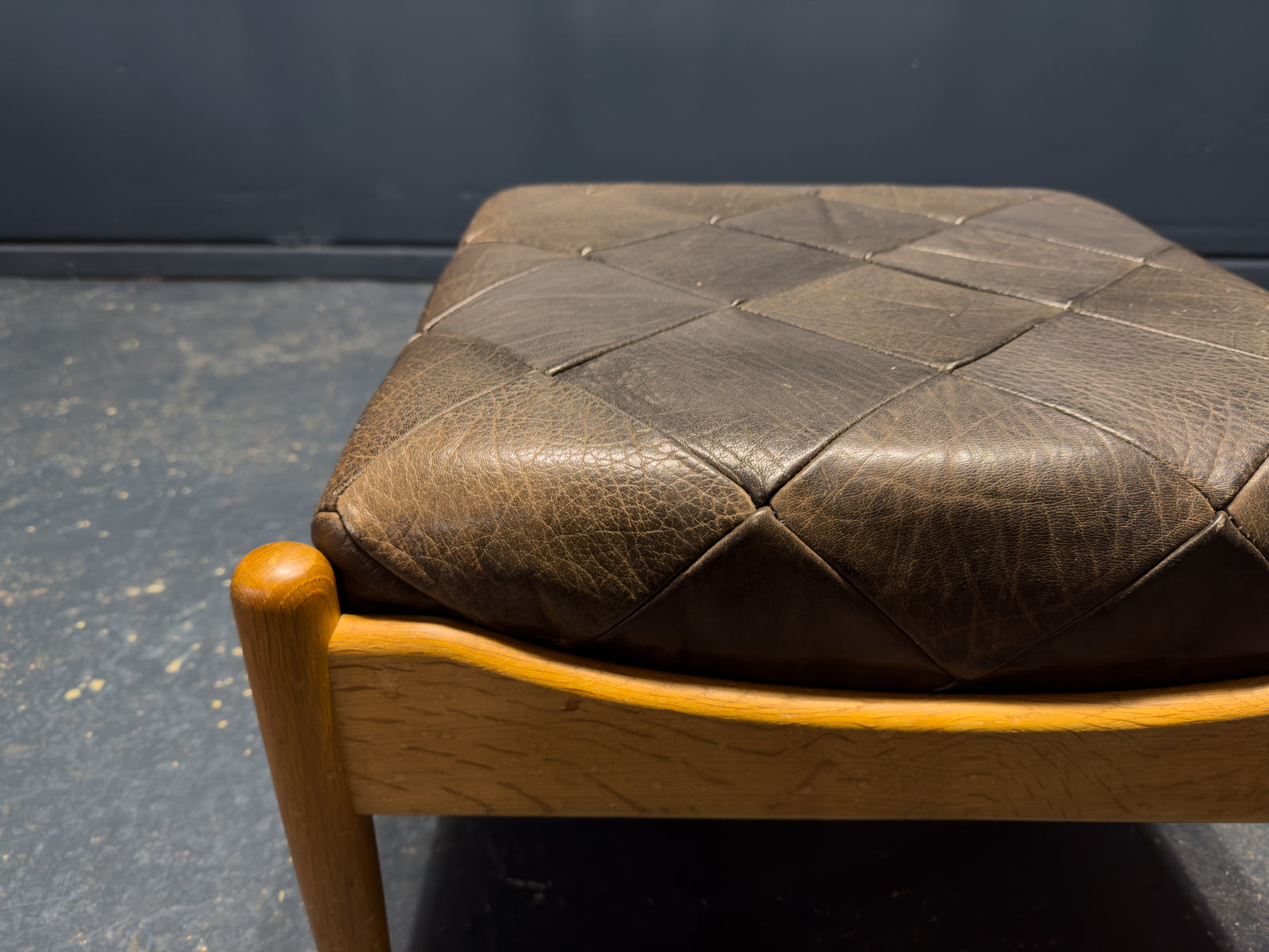 Oak and Leather Ottoman by Kristian Vedel