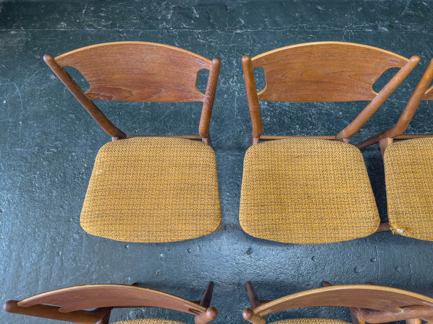 Set of 6 Teak Upholstered Dining Chairs