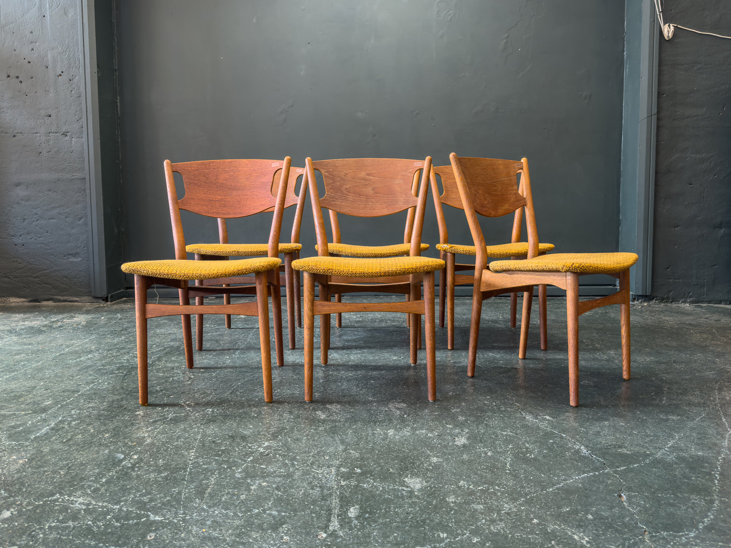 Set of 6 Teak Upholstered Dining Chairs