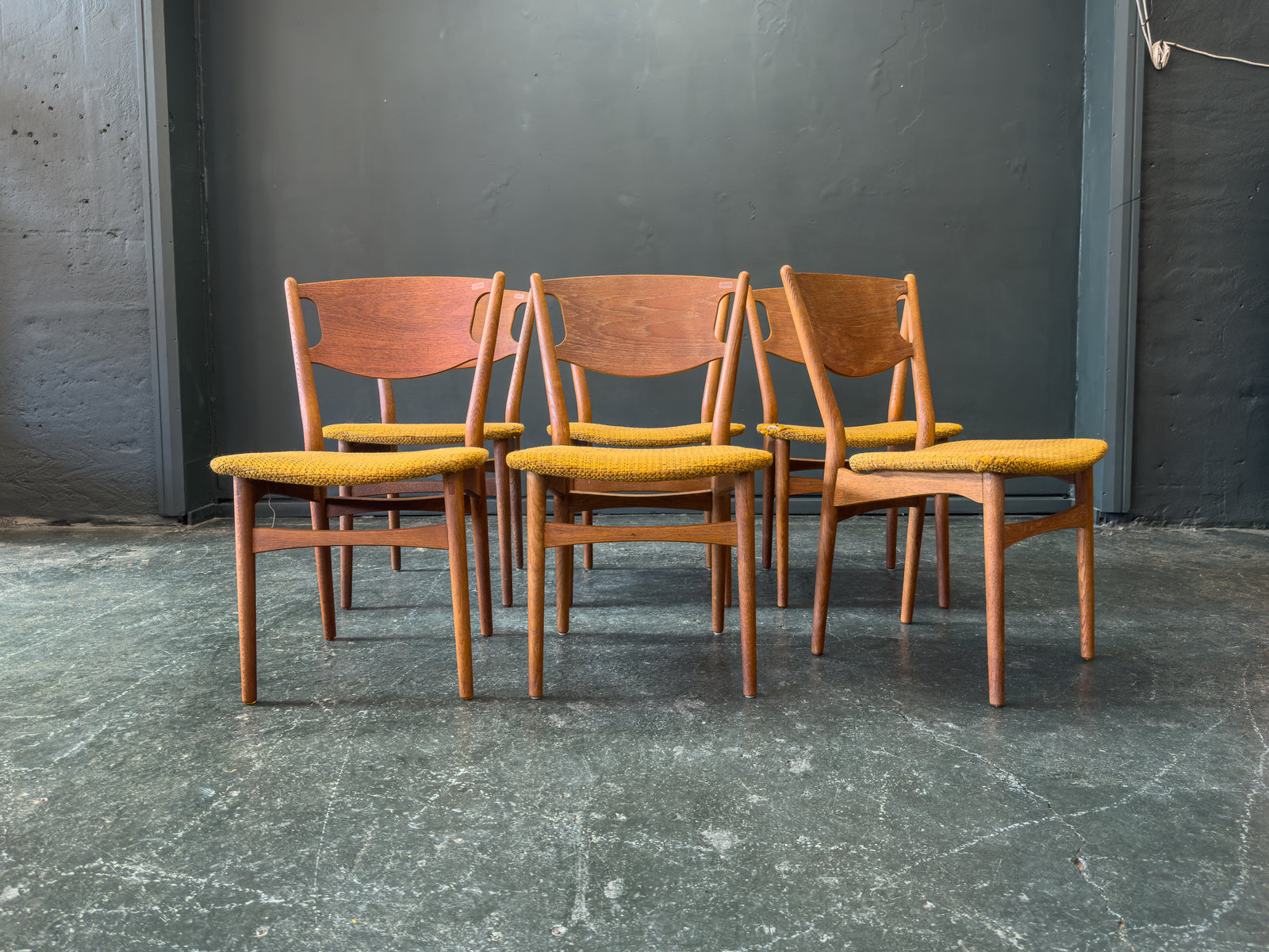 Set of 6 Teak Upholstered Dining Chairs