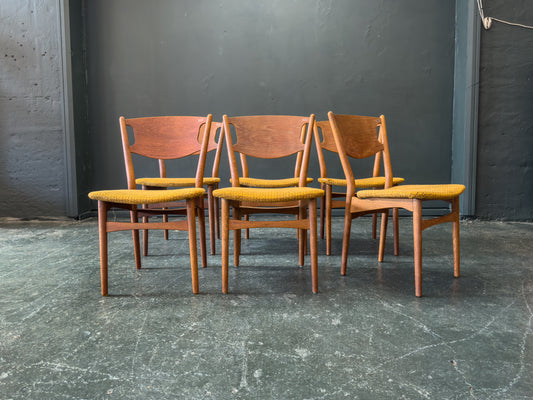 Set of 6 Teak Upholstered Dining Chairs