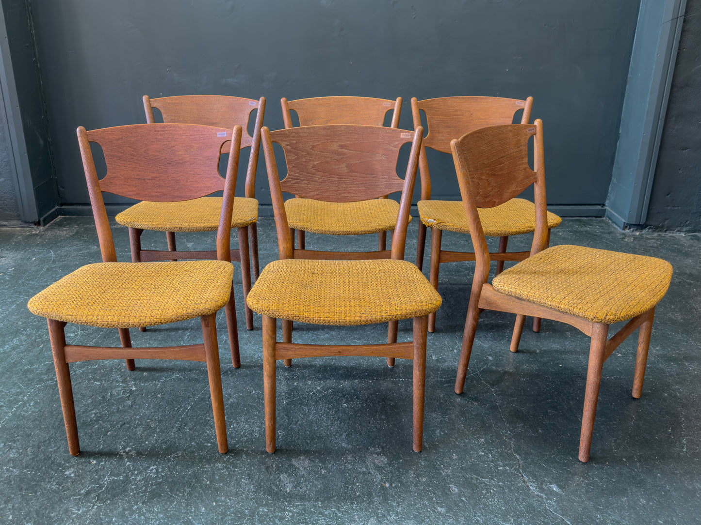 Set of 6 Teak Upholstered Dining Chairs