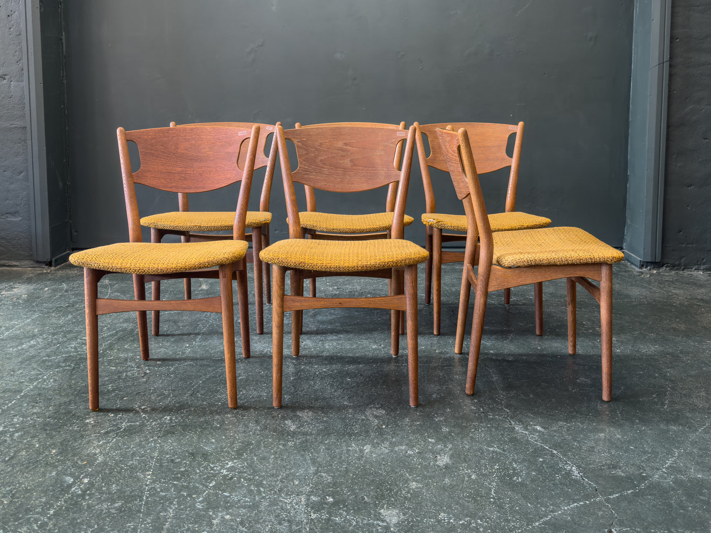 Set of 6 Teak Upholstered Dining Chairs