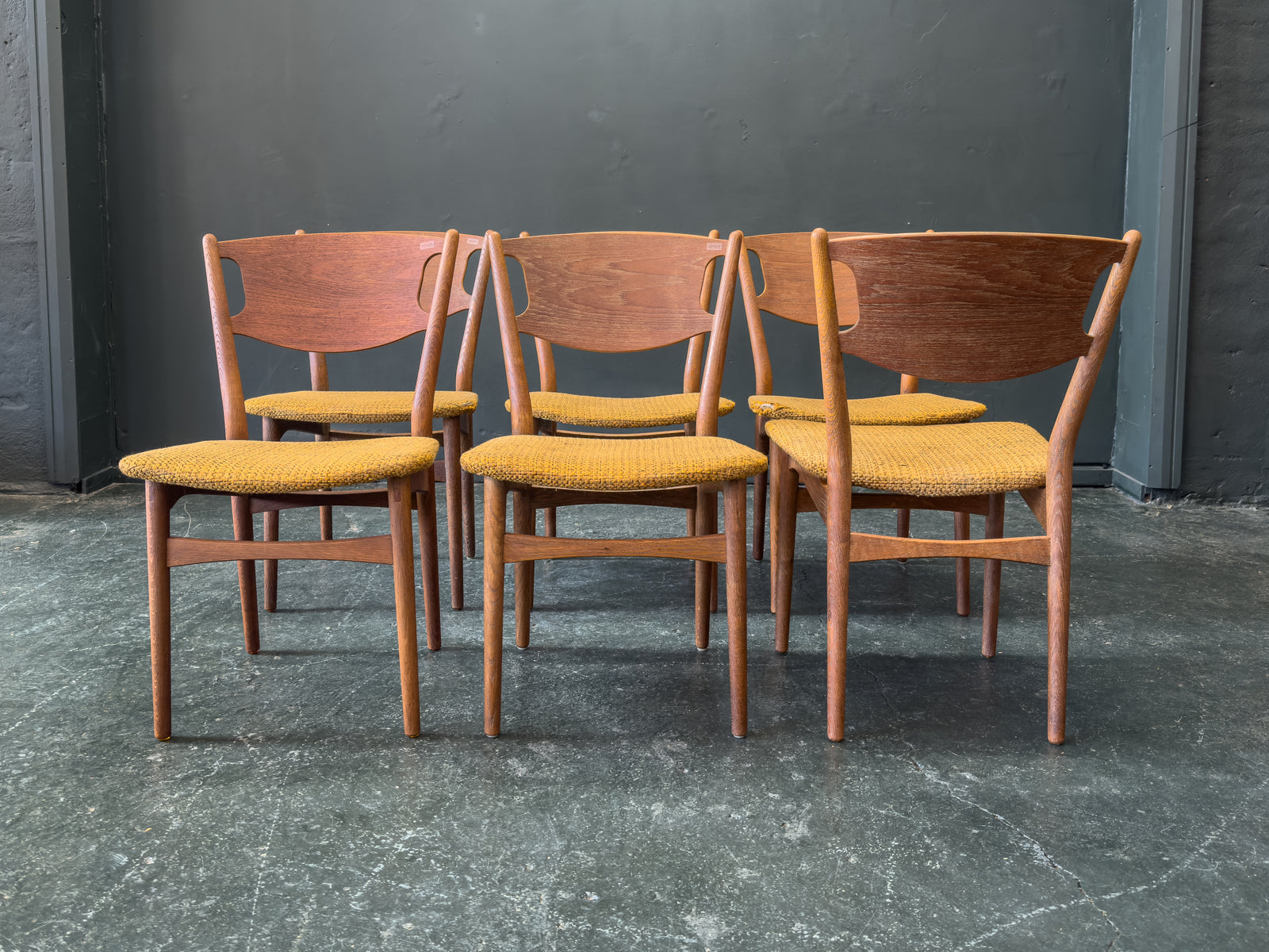 Set of 6 Teak Upholstered Dining Chairs