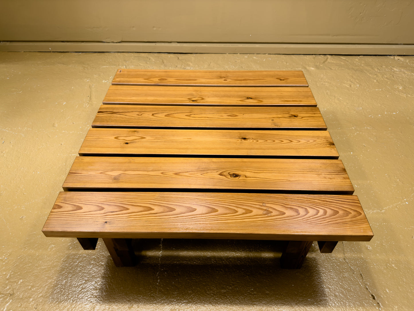Square Brutalist Pine Coffee Table