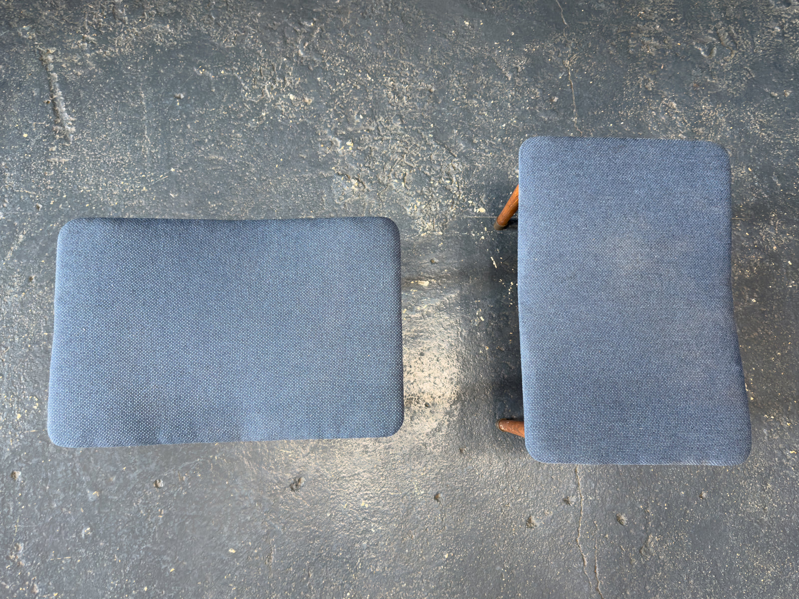 Teak and Blue Upholstered Stool