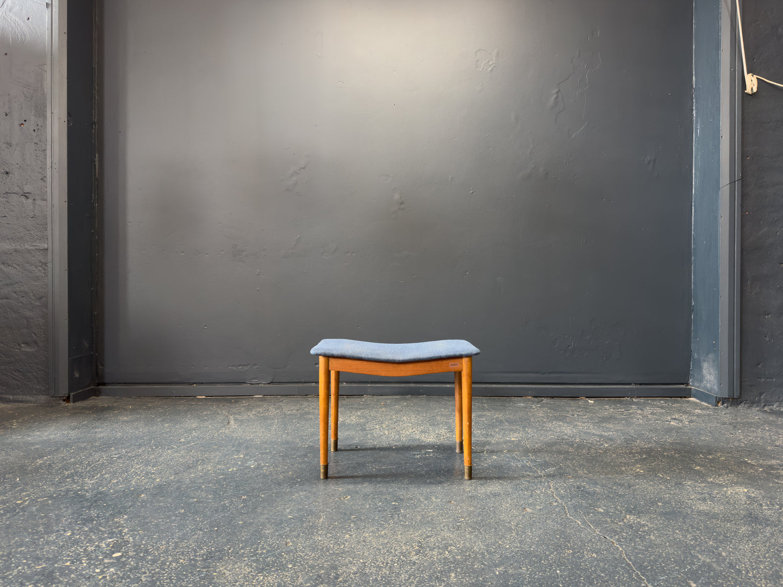 Teak and Blue Upholstered Stool