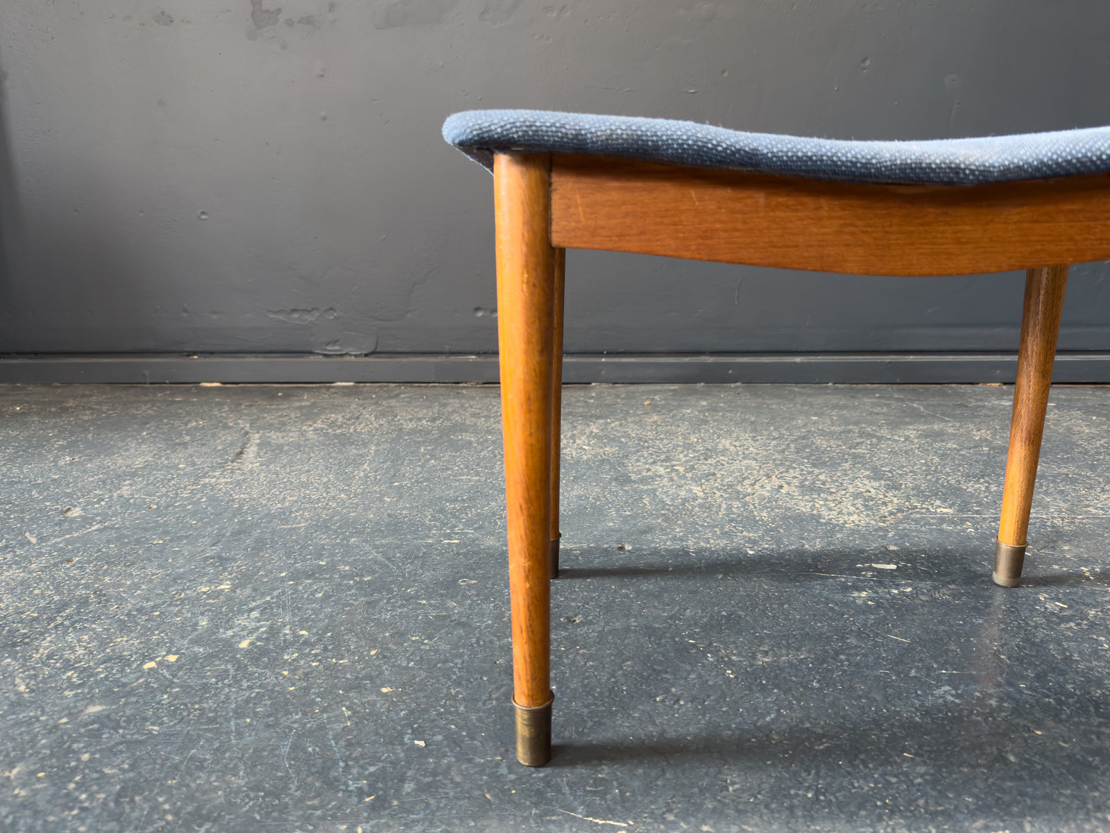Teak and Blue Upholstered Stool