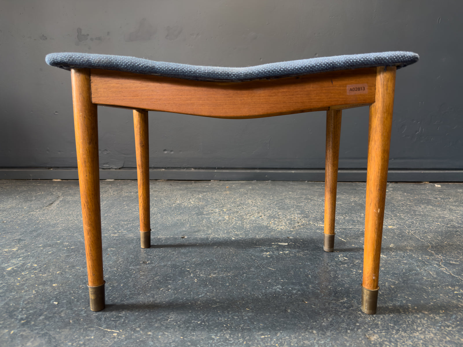 Teak and Blue Upholstered Stool