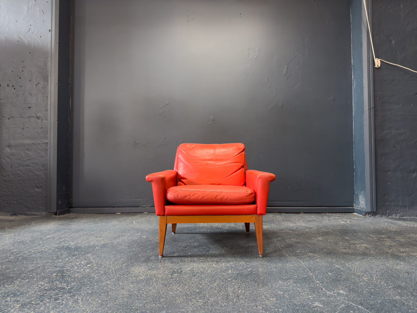 Teak and Red Leather Armchair
