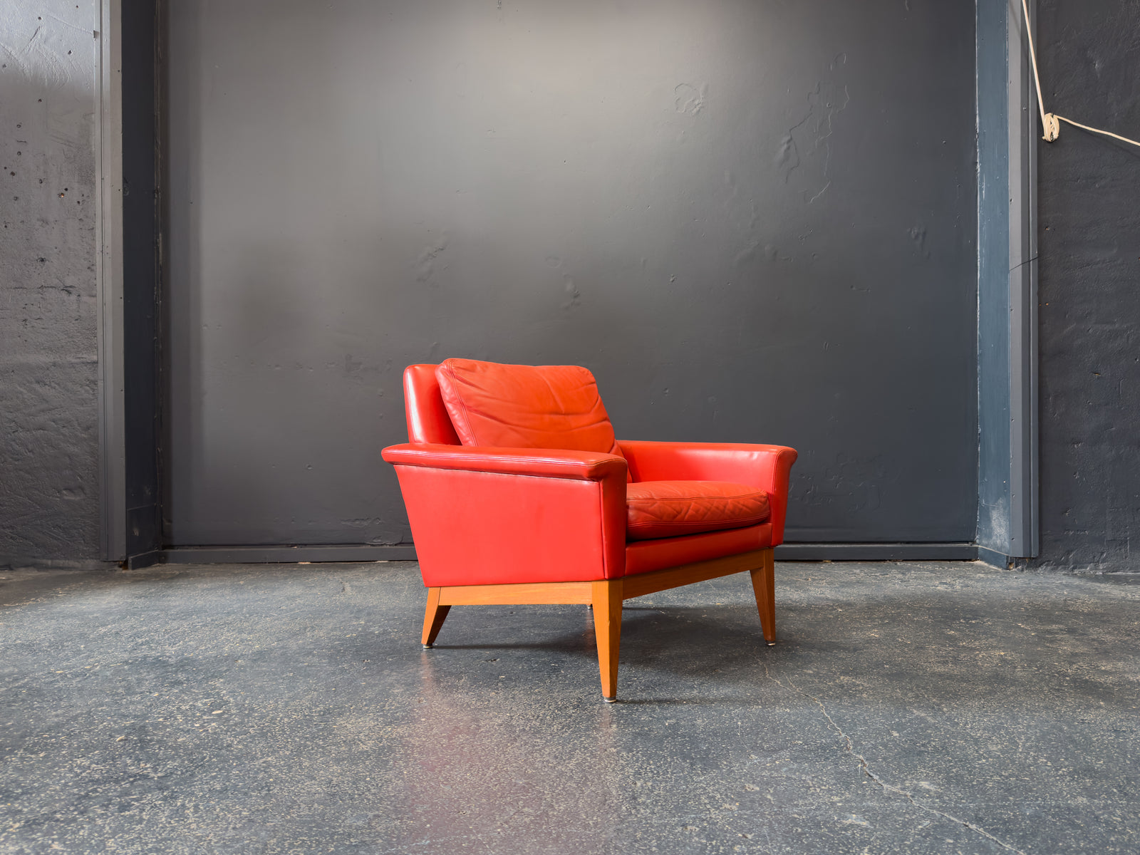 Teak and Red Leather Armchair
