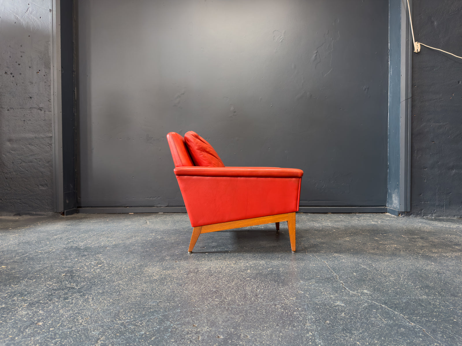 Teak and Red Leather Armchair