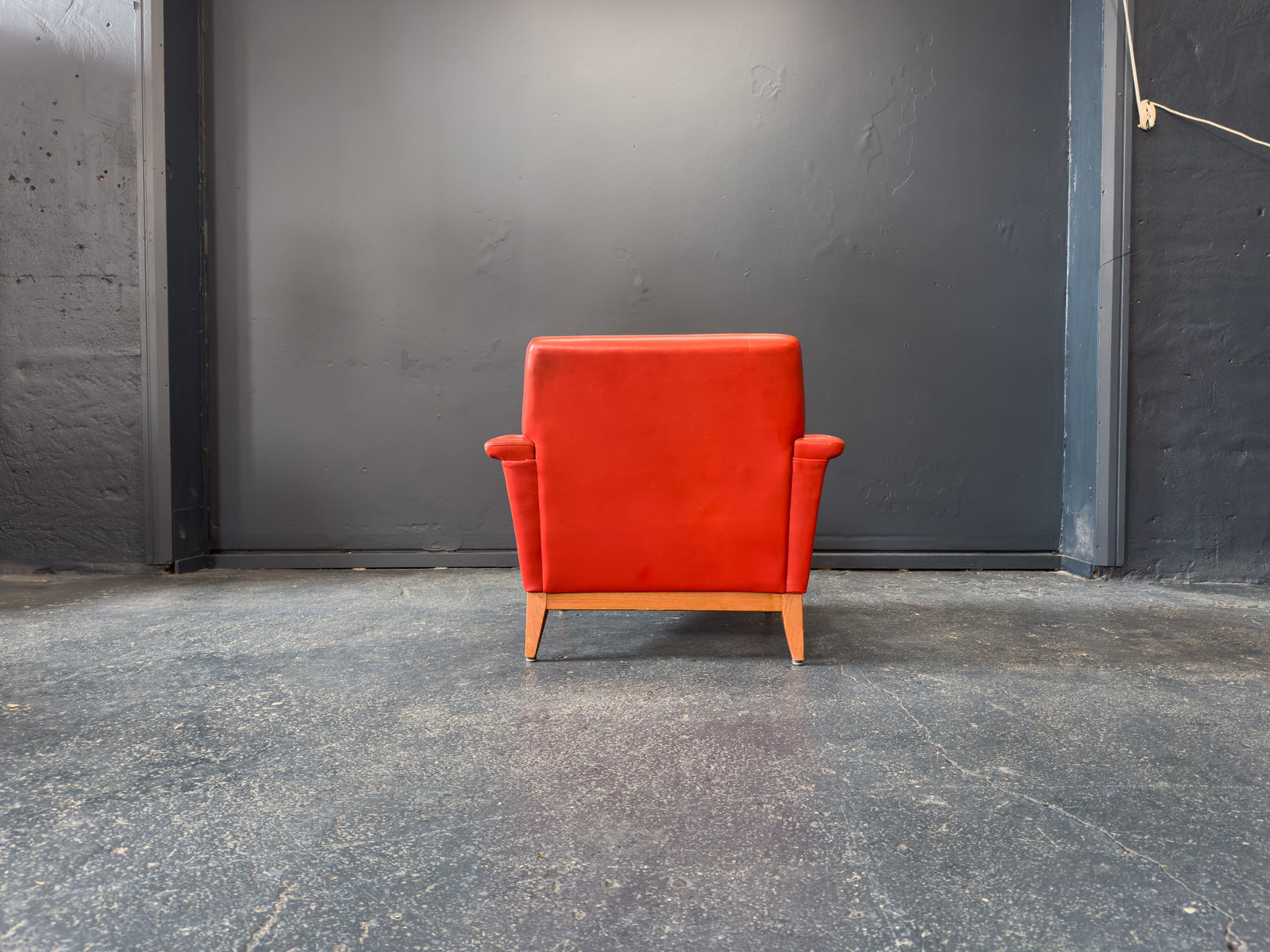 Teak and Red Leather Armchair