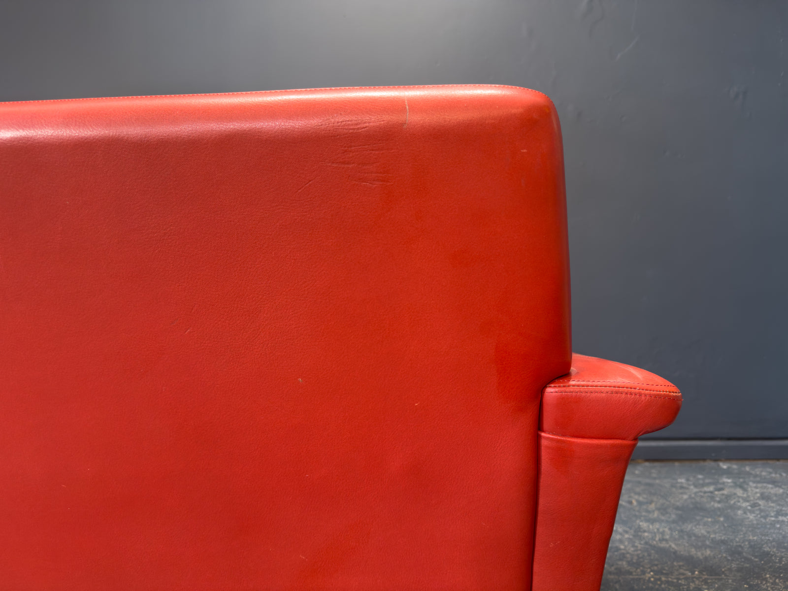 Teak and Red Leather Armchair