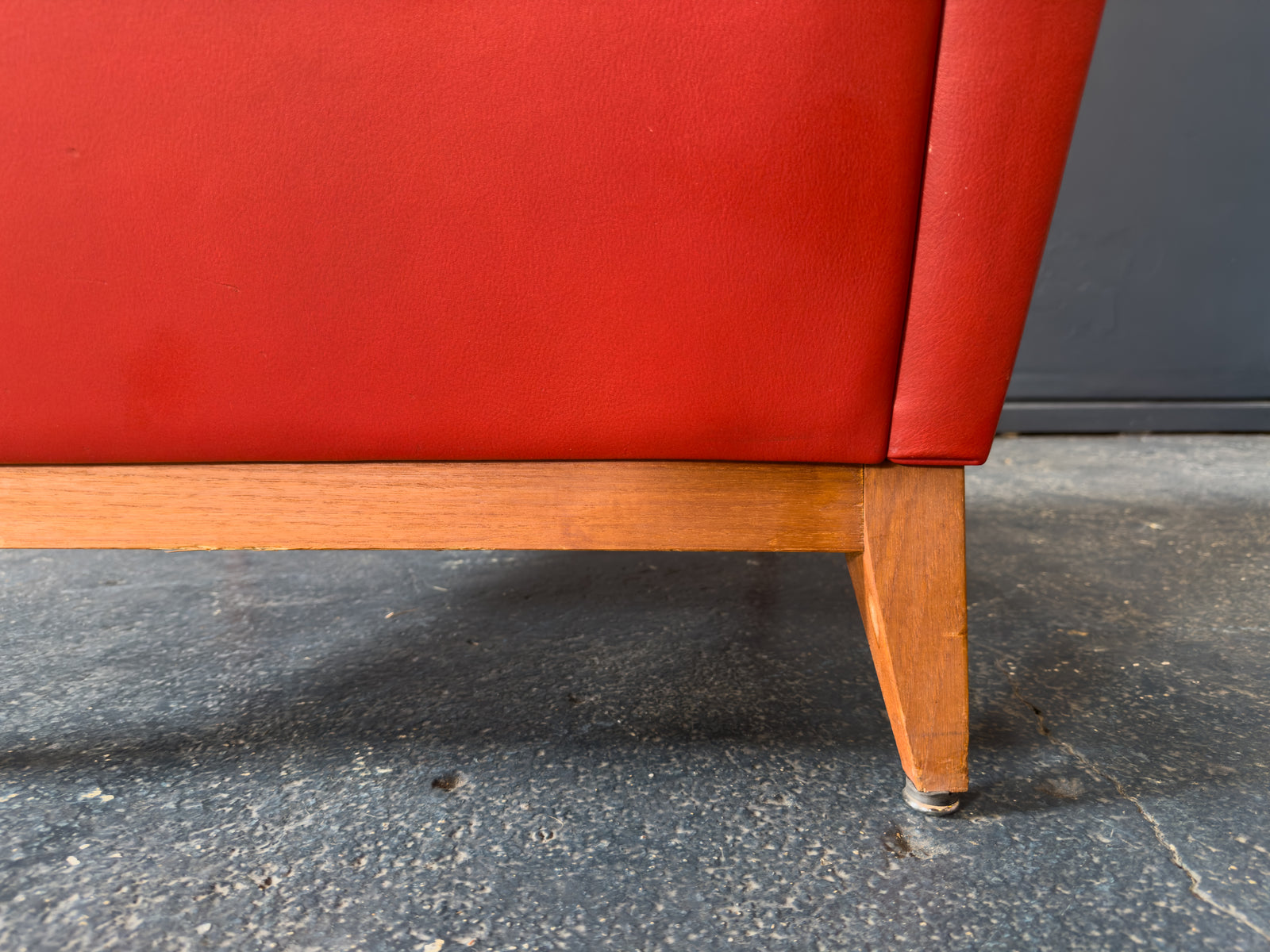 Teak and Red Leather Armchair