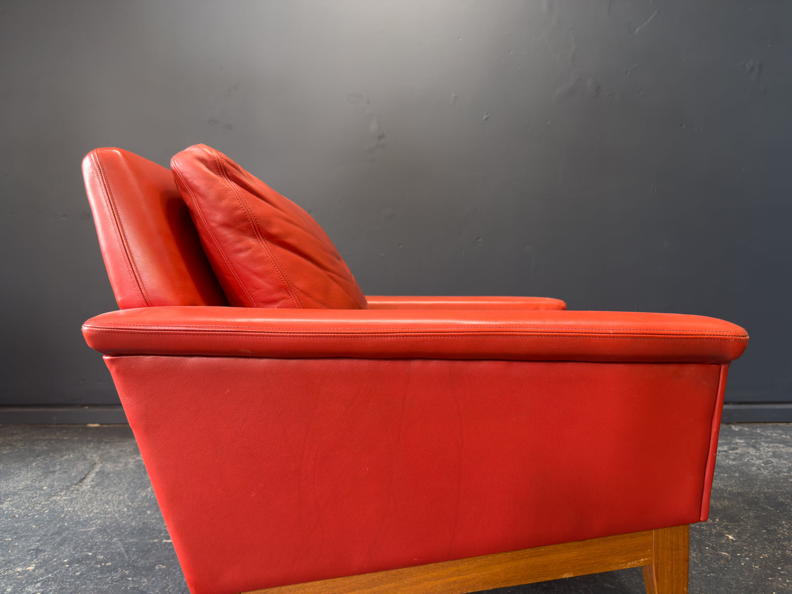 Teak and Red Leather Armchair