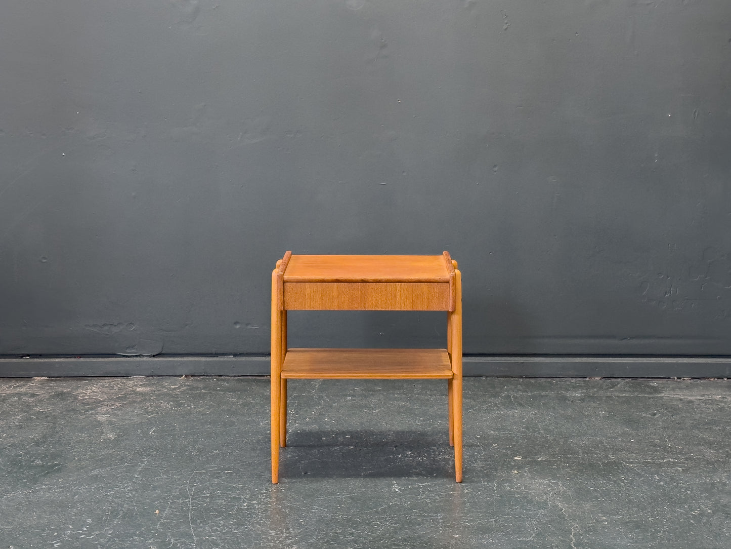 Teak and Oak Bedside Table with Drawer and Shelf