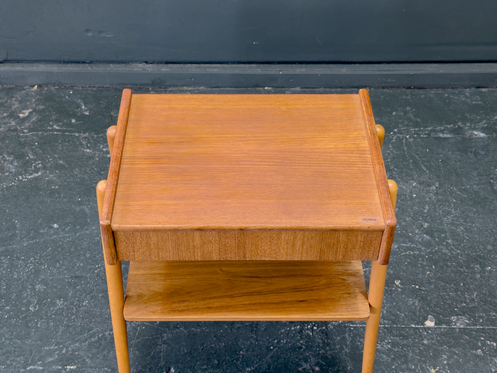 Teak and Oak Bedside Table with Drawer and Shelf