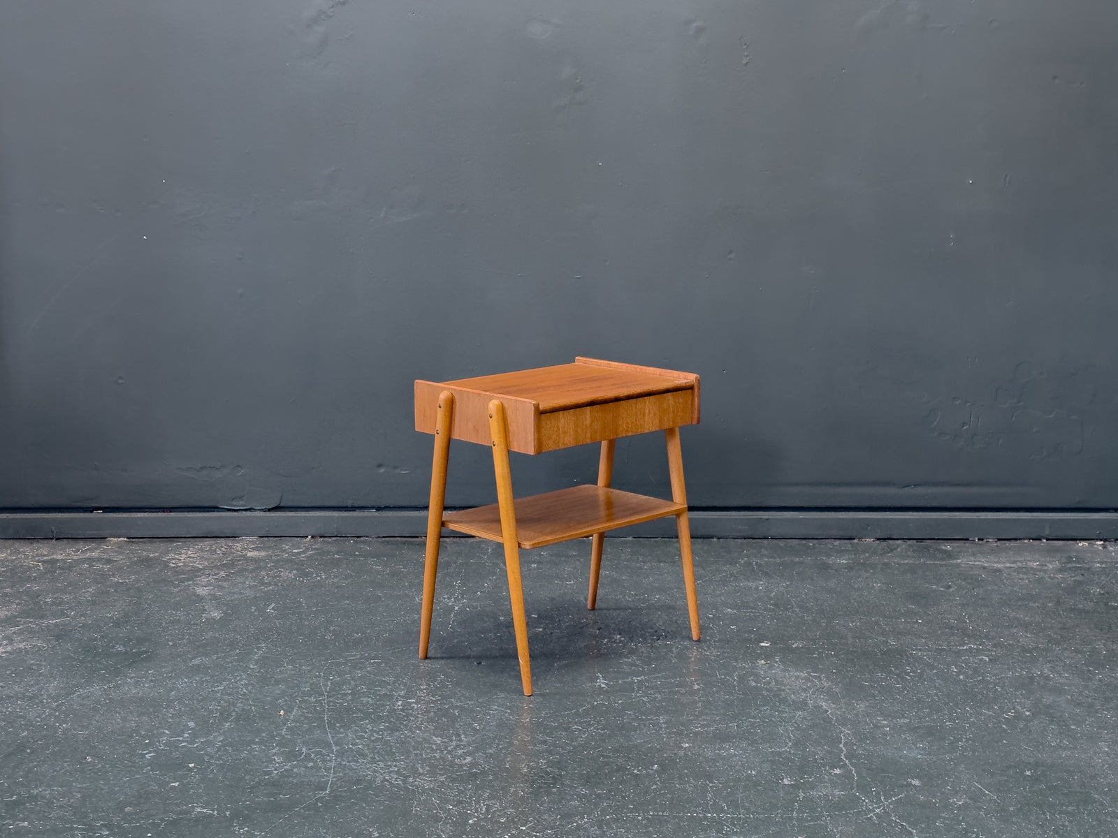 Teak and Oak Bedside Table with Drawer and Shelf