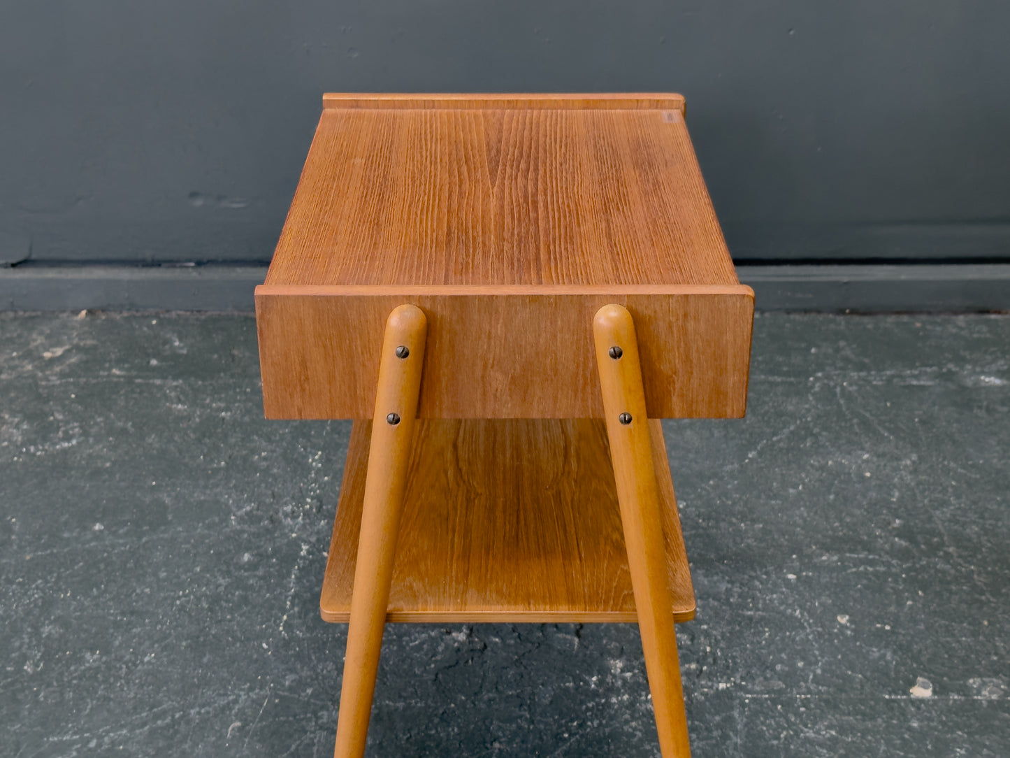 Teak and Oak Bedside Table with Drawer and Shelf