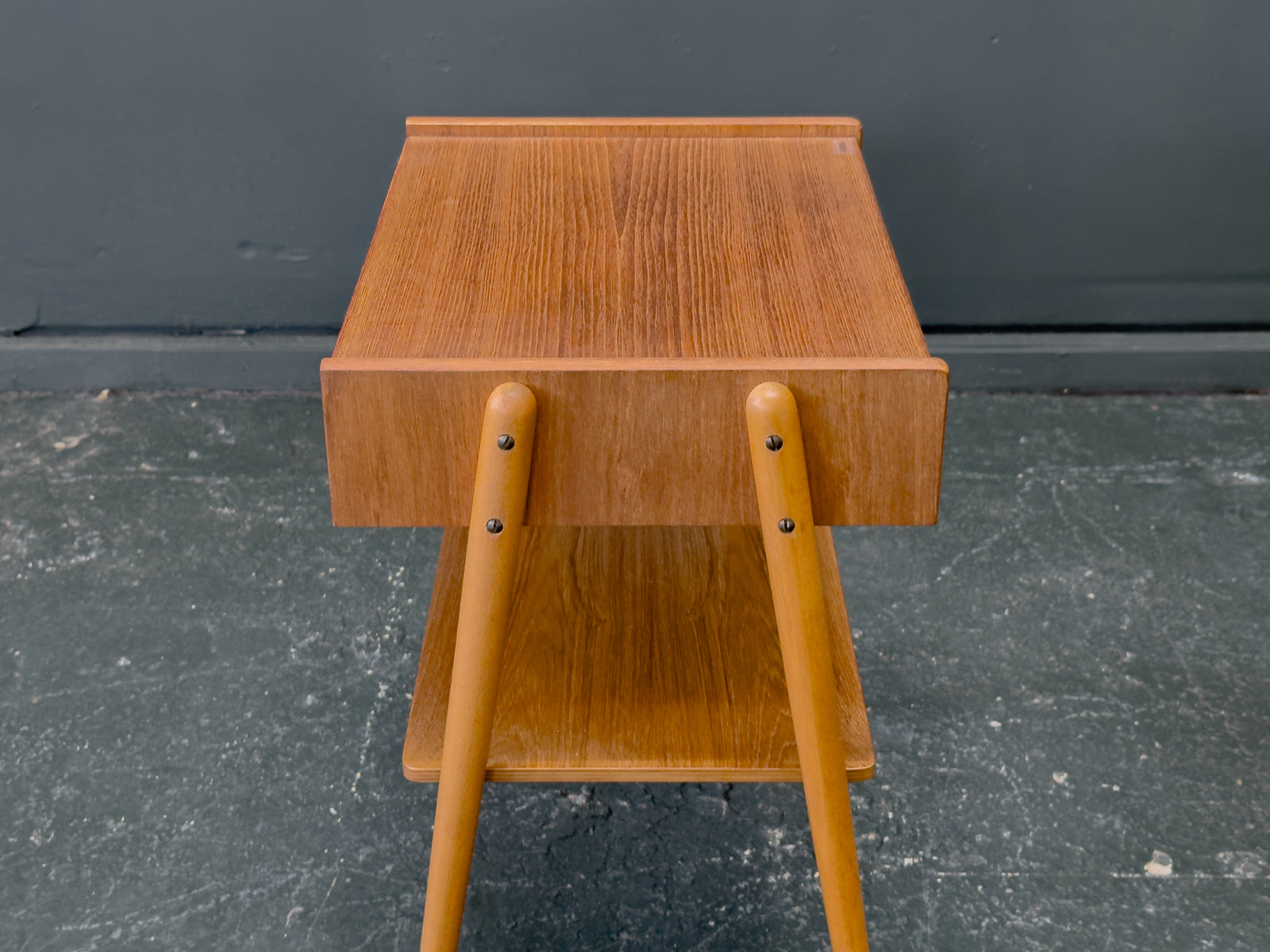 Teak and Oak Bedside Table with Drawer and Shelf