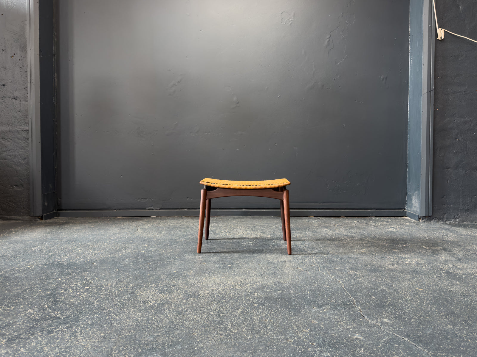 Teak and Rattan Ottoman Stool by Ølholm Møbelfabrik