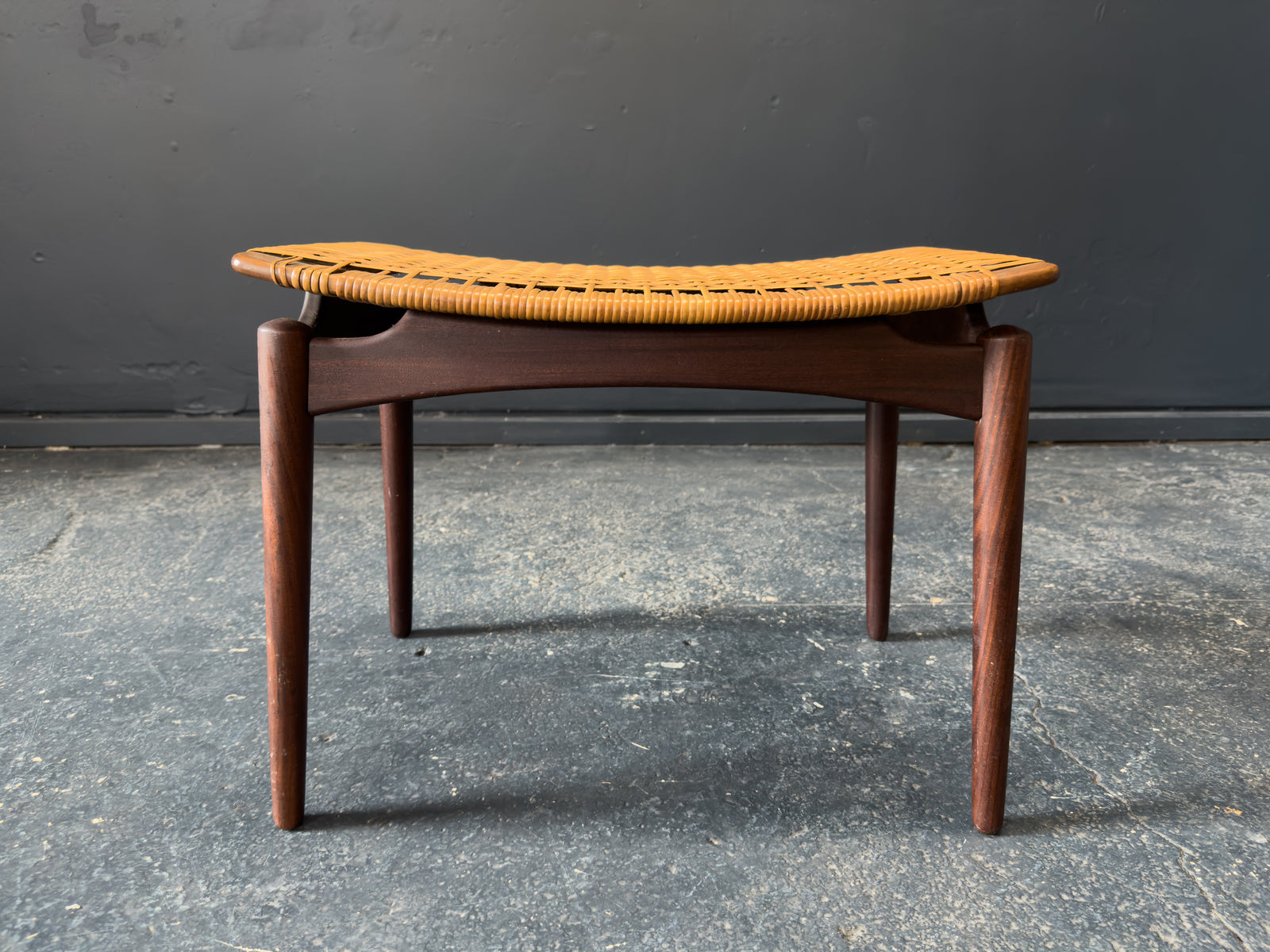 Teak and Rattan Ottoman Stool by Ølholm Møbelfabrik