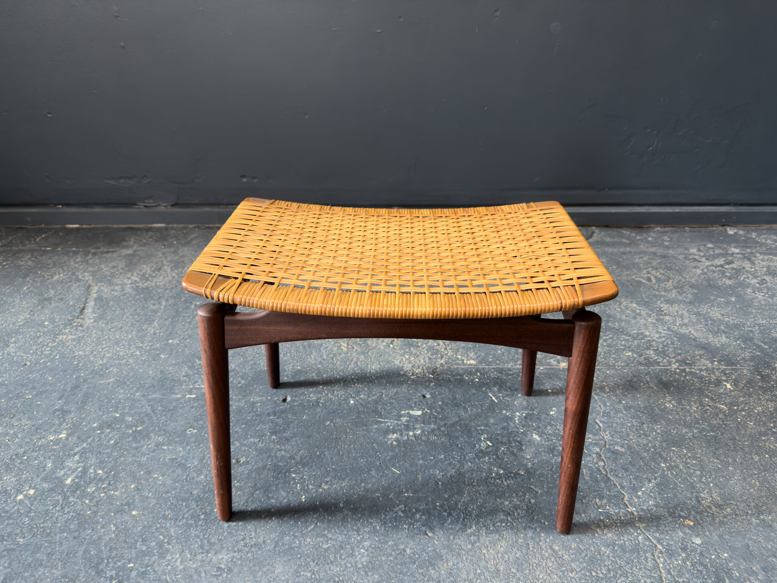 Teak and Rattan Ottoman Stool by Ølholm Møbelfabrik