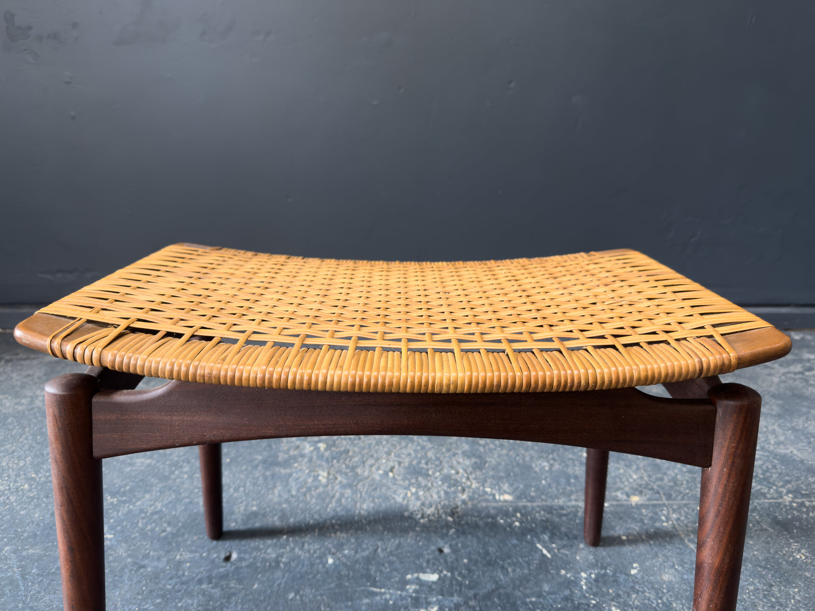 Teak and Rattan Ottoman Stool by Ølholm Møbelfabrik