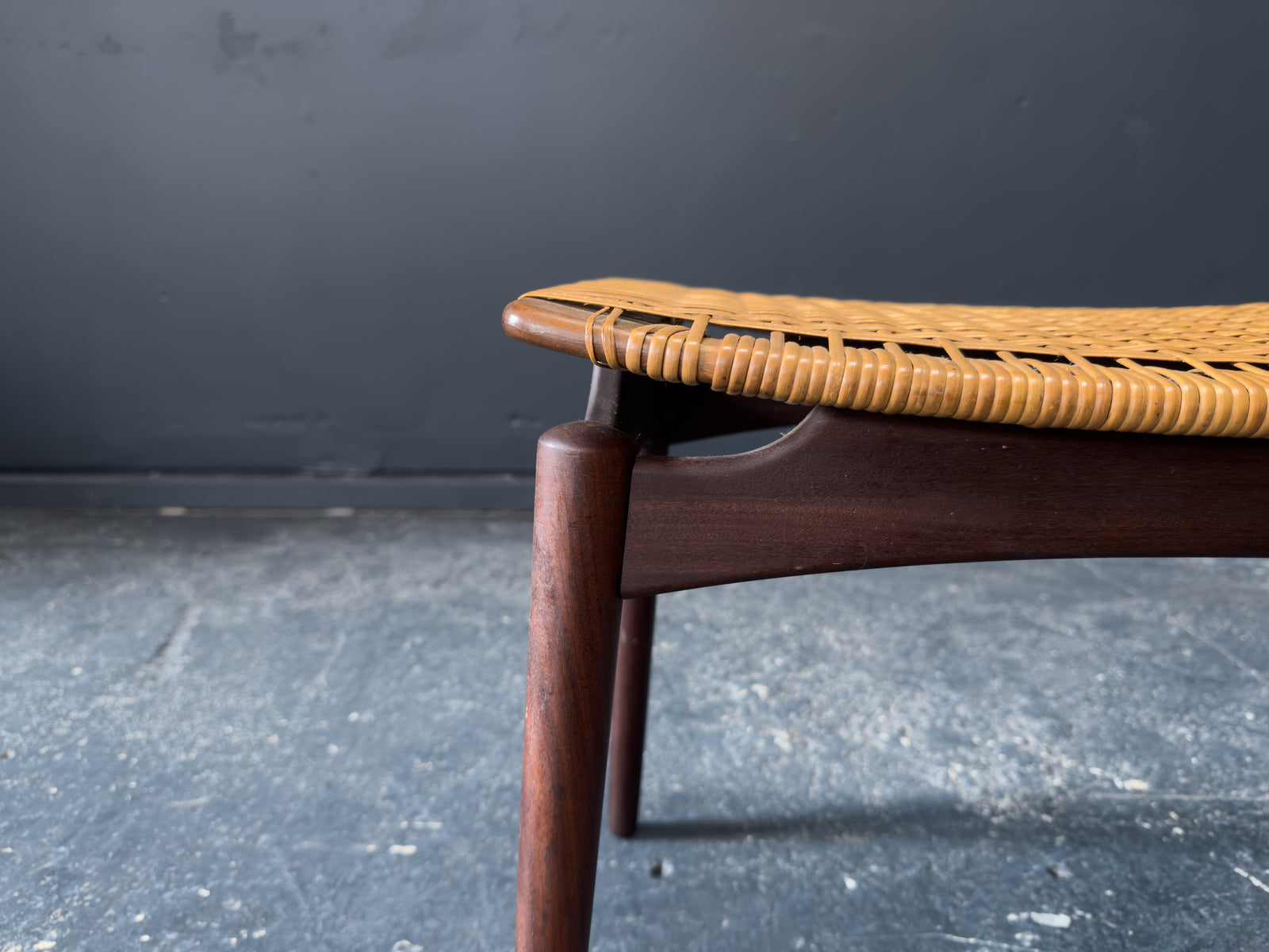 Teak and Rattan Ottoman Stool by Ølholm Møbelfabrik