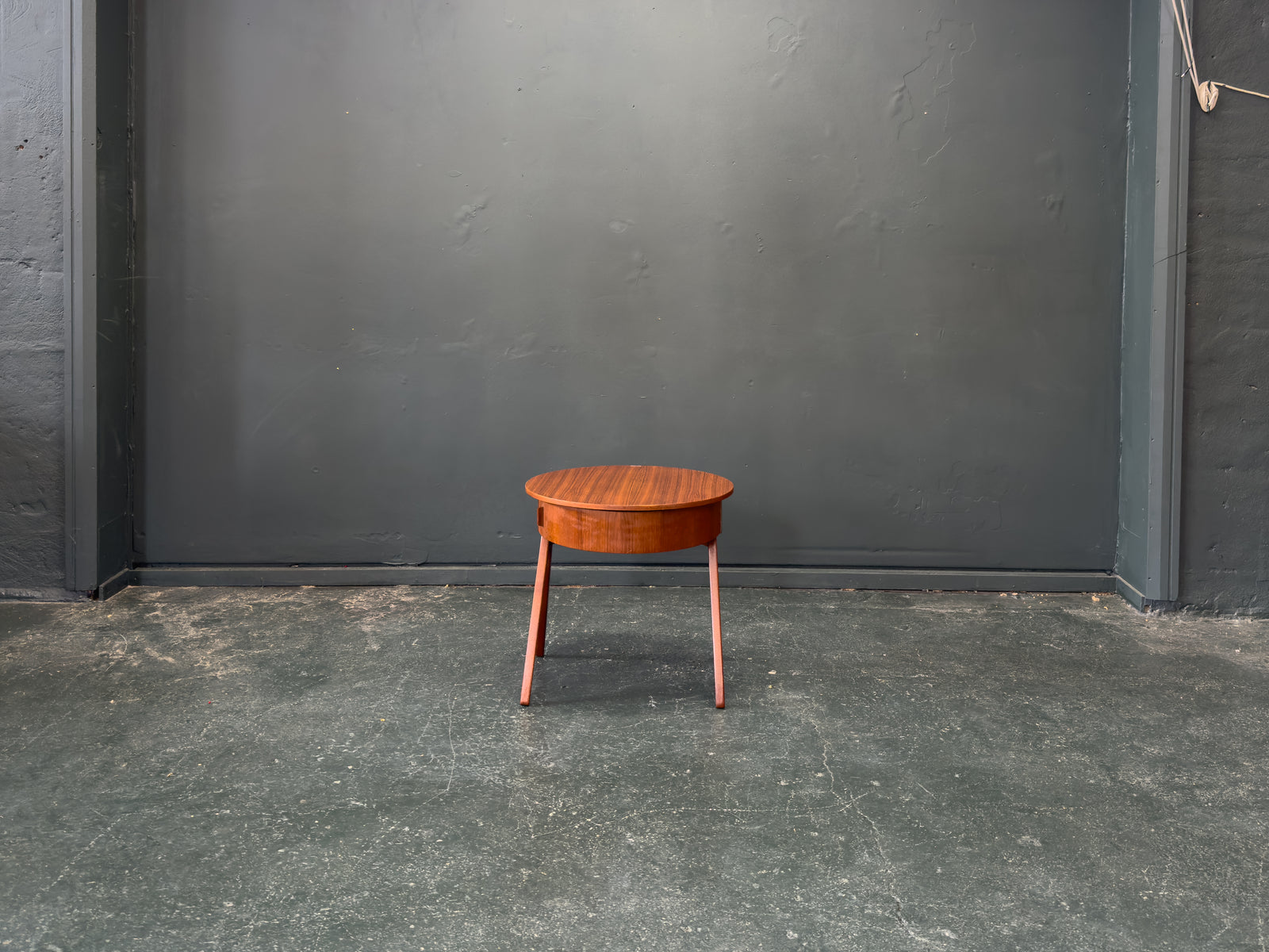 Round Teak Side Table with Round Hinged Compartments