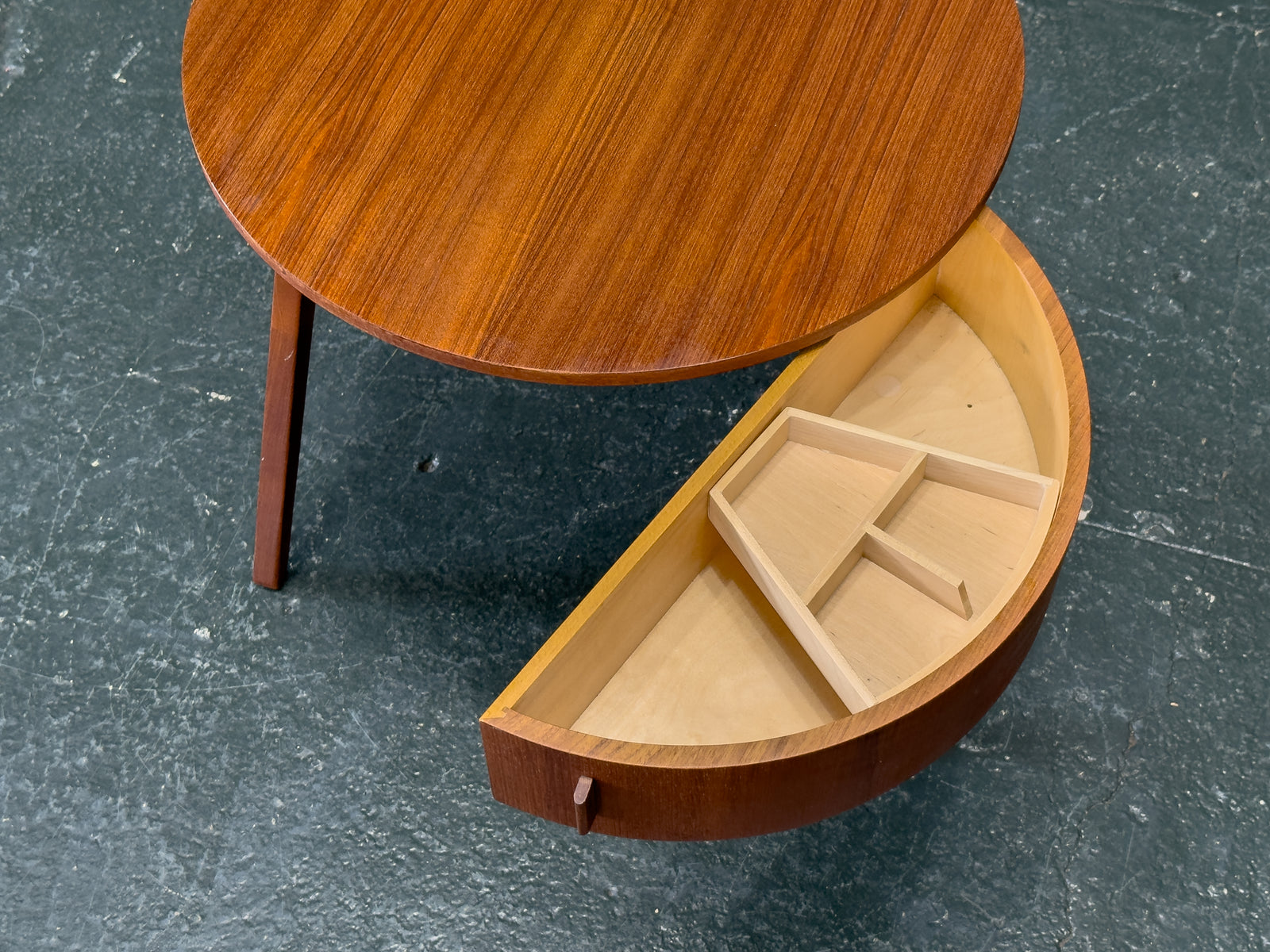 Round Teak Side Table with Round Hinged Compartments