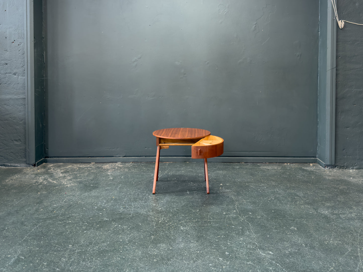 Round Teak Side Table with Round Hinged Compartments