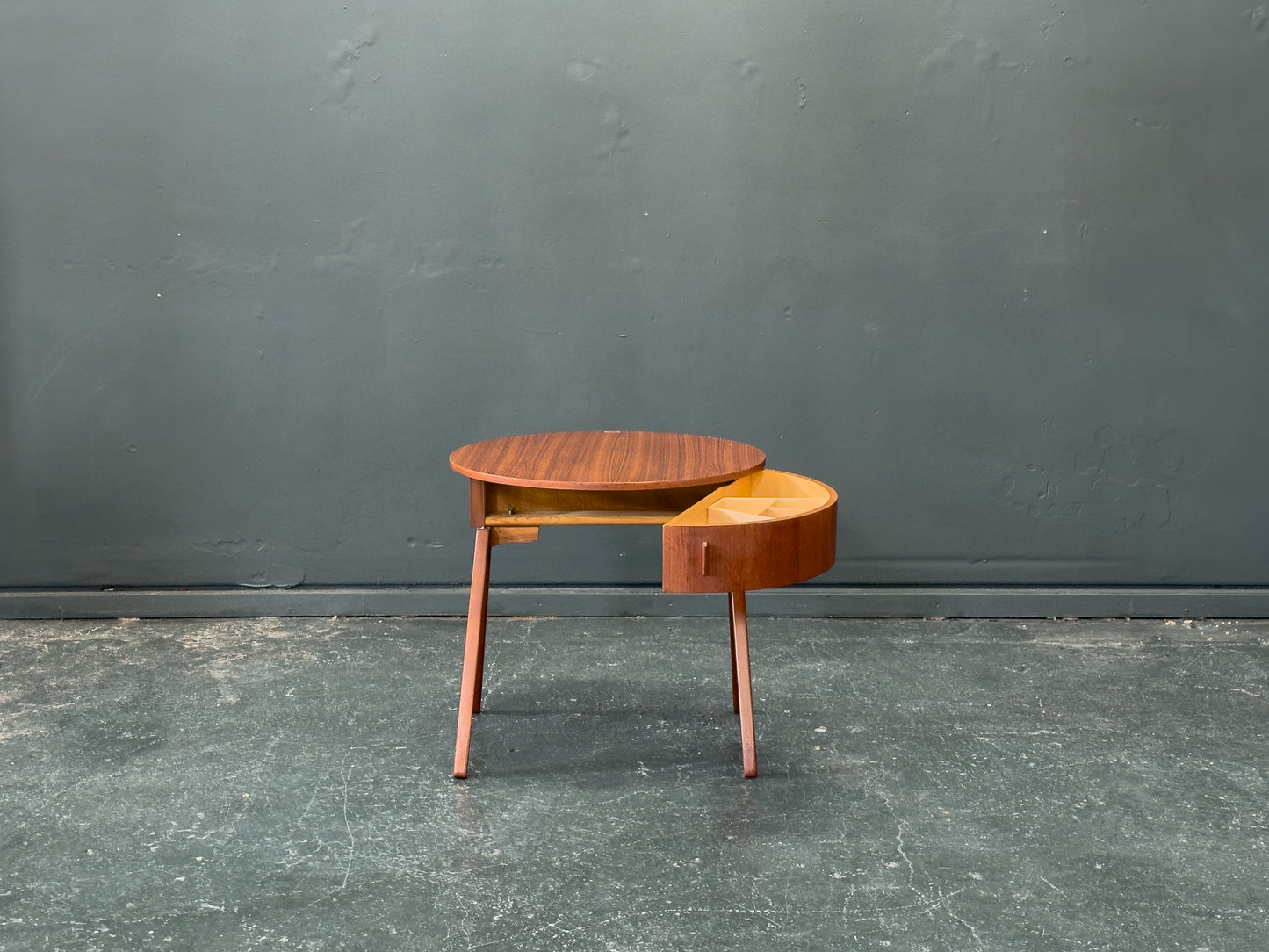 Round Teak Side Table with Round Hinged Compartments
