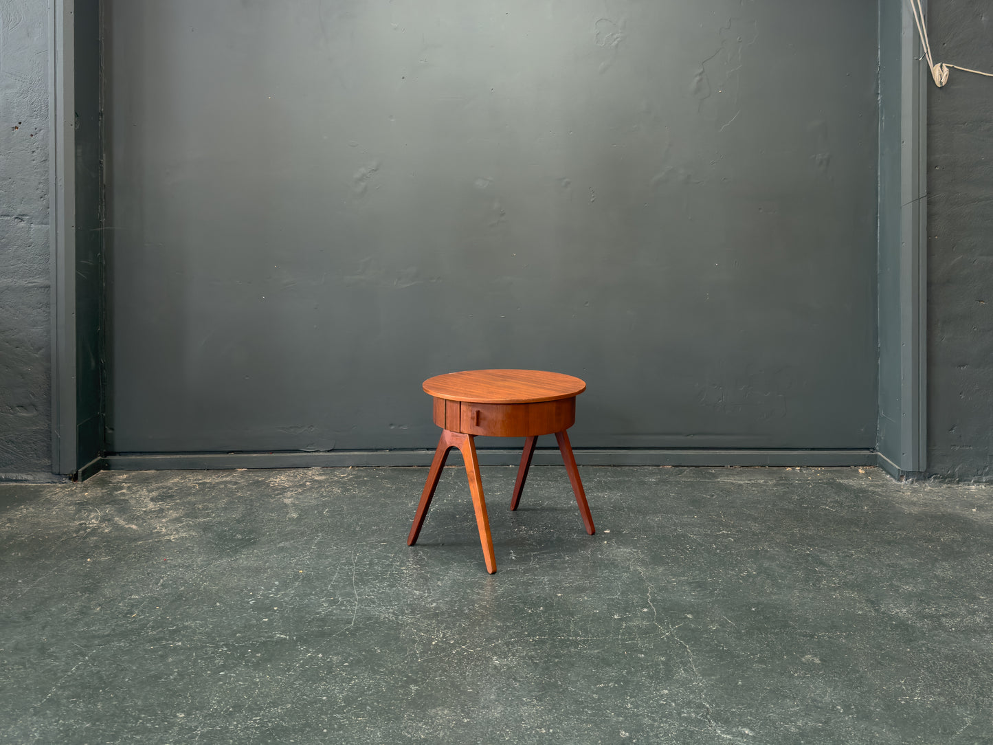 Round Teak Side Table with Round Hinged Compartments