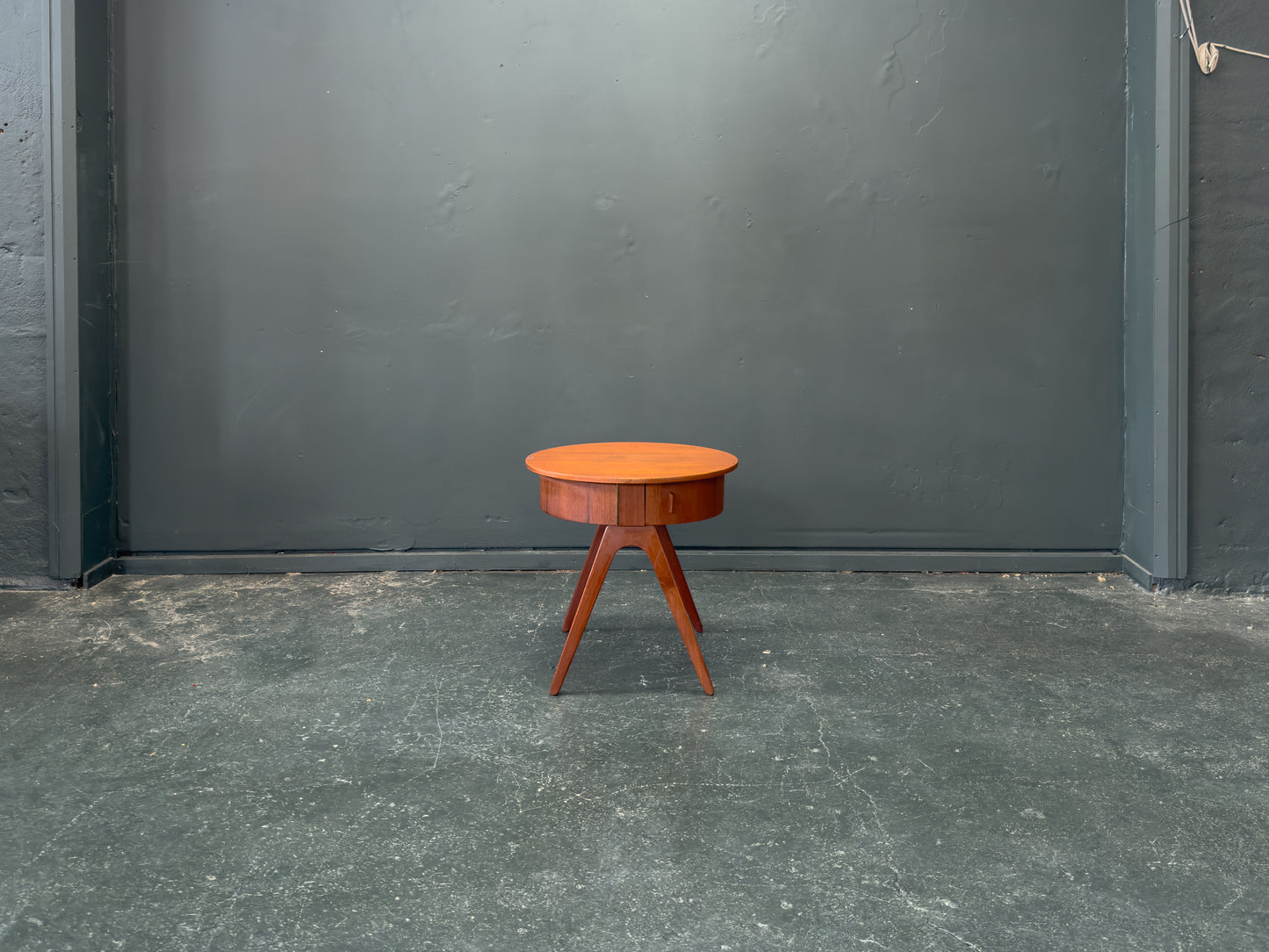 Round Teak Side Table with Round Hinged Compartments