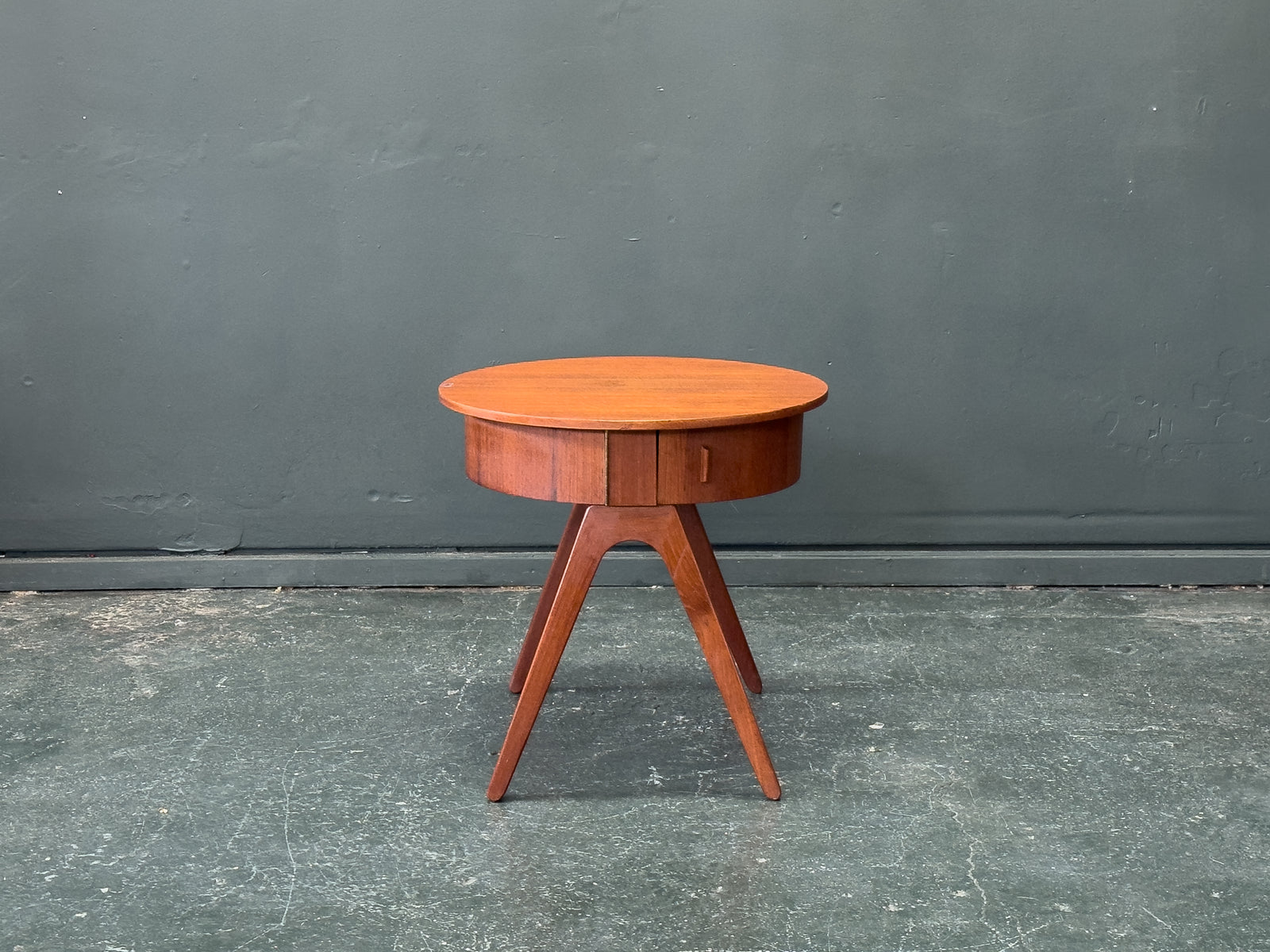 Round Teak Side Table with Round Hinged Compartments