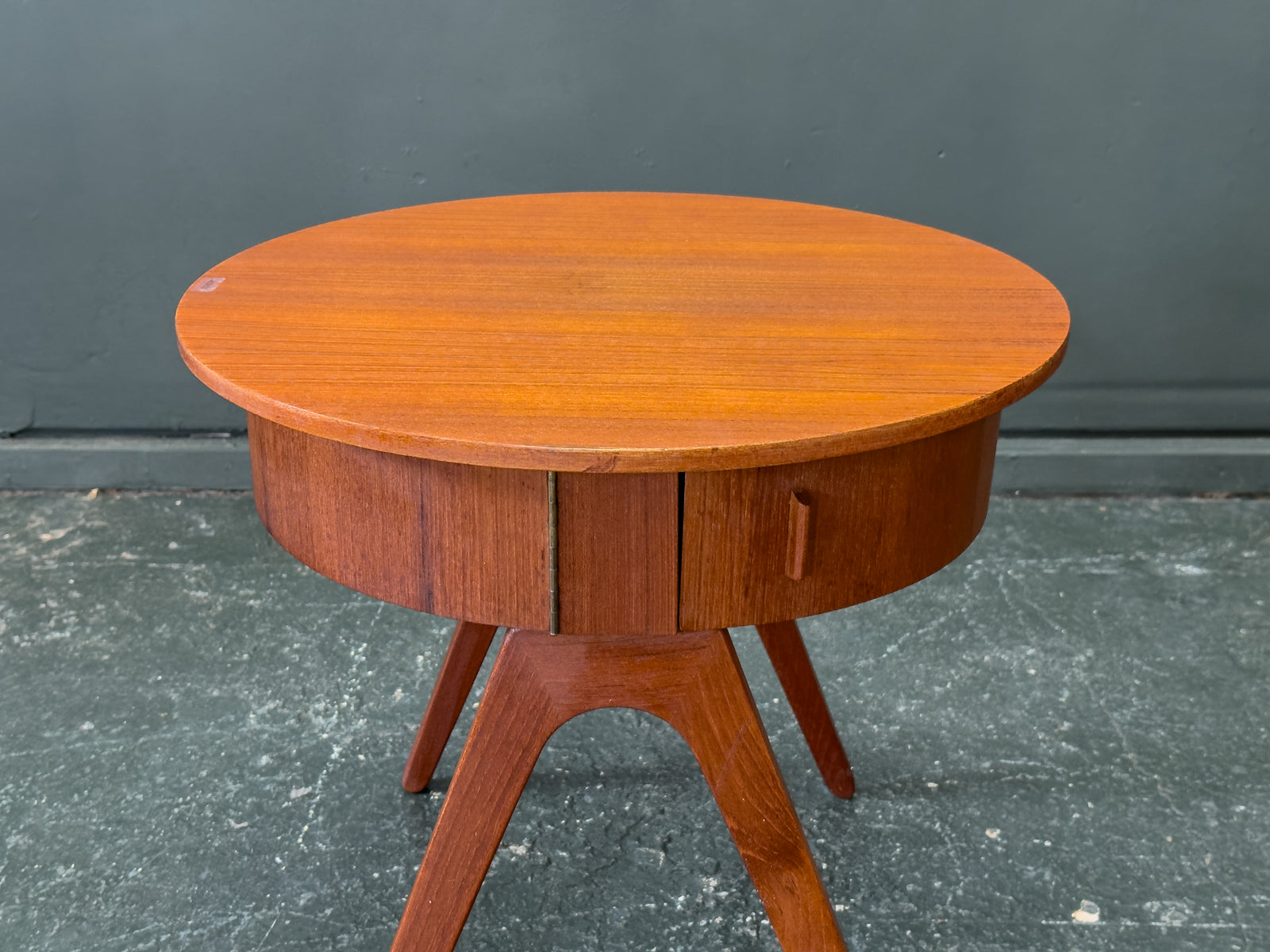 Round Teak Side Table with Round Hinged Compartments
