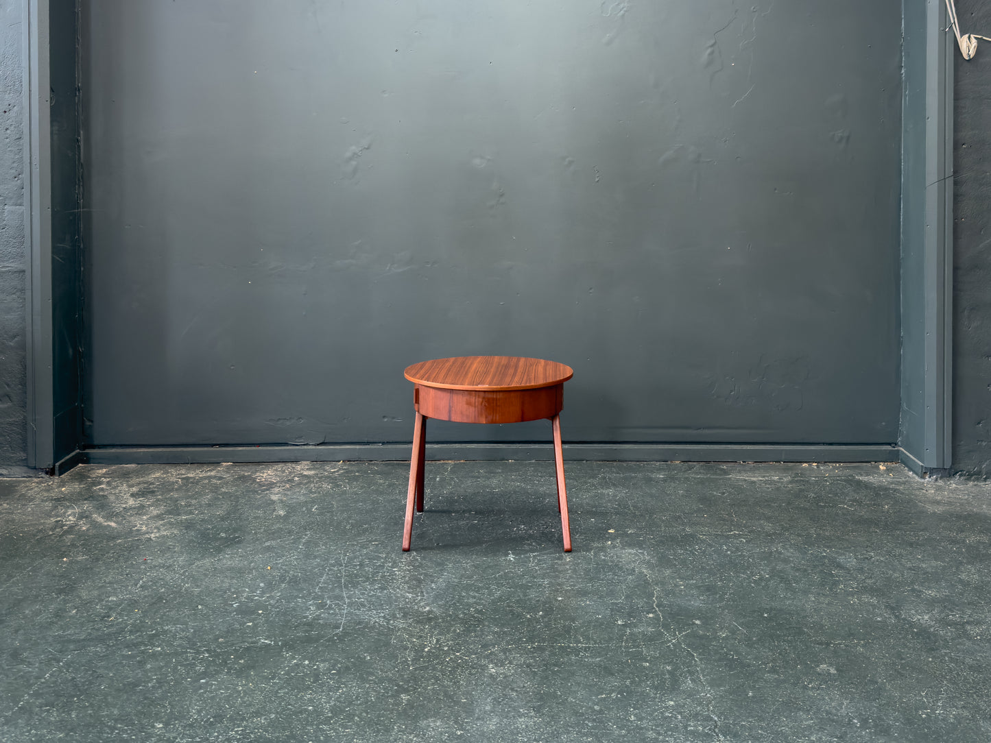 Round Teak Side Table with Round Hinged Compartments