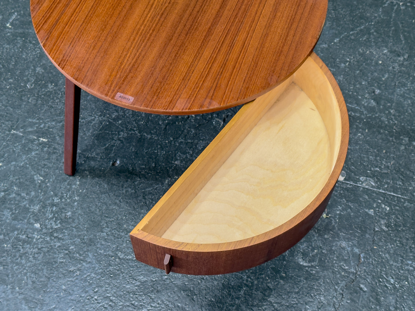 Round Teak Side Table with Round Hinged Compartments