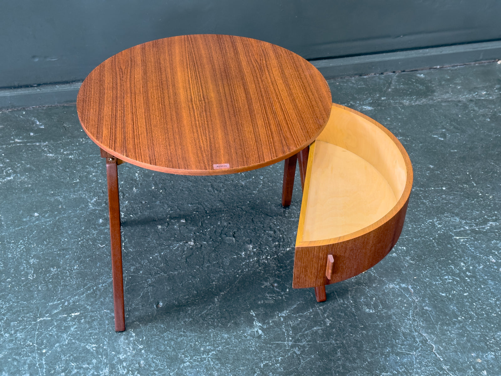 Round Teak Side Table with Round Hinged Compartments